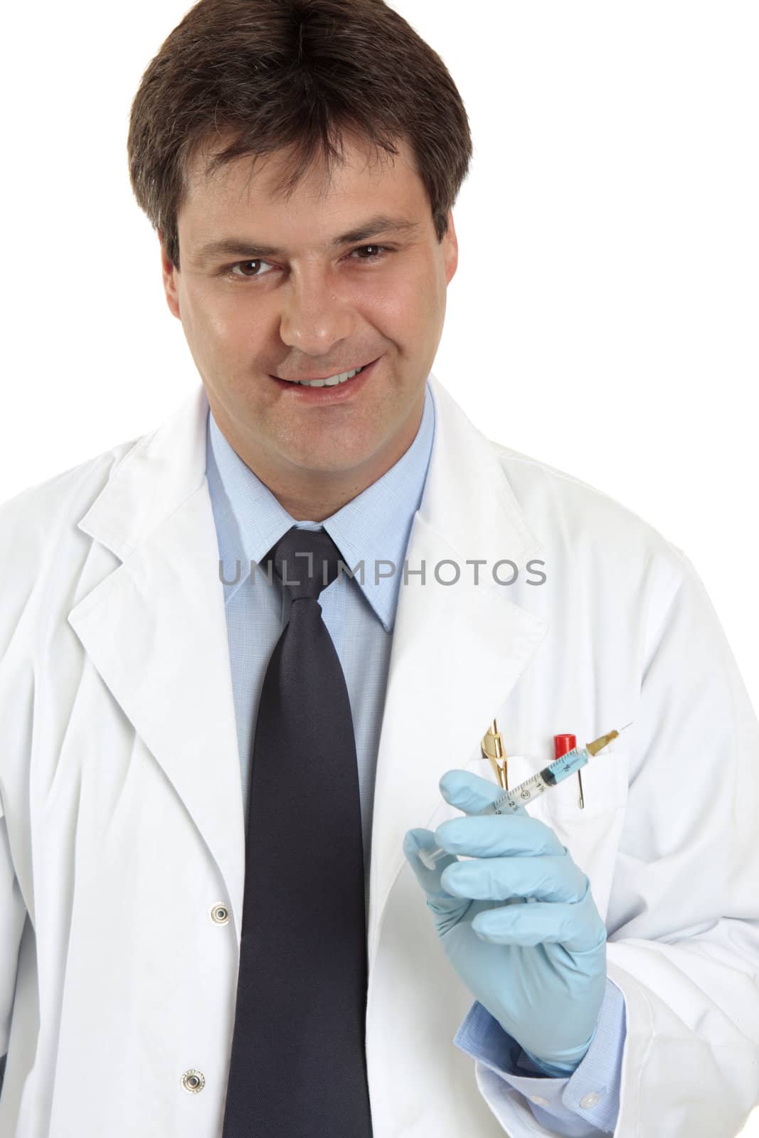 Doctor with syringe needle by lovleah