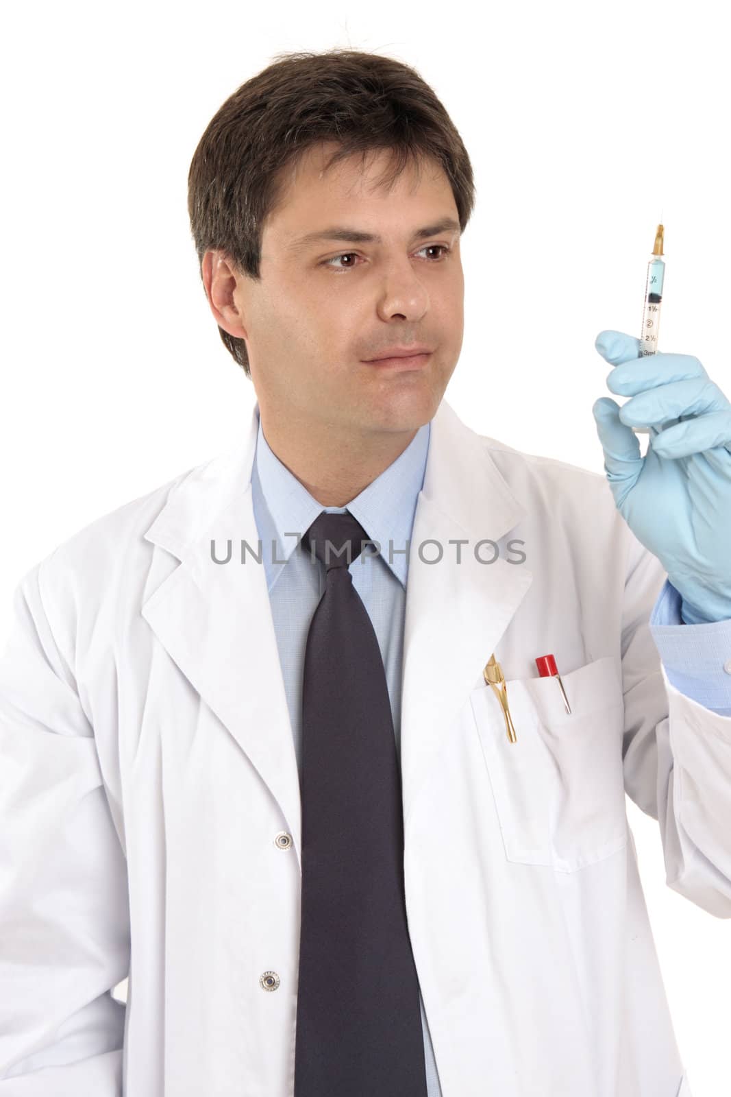 Doctor with a syringe of medicine, insulin or vaccine or other pharmaceutical