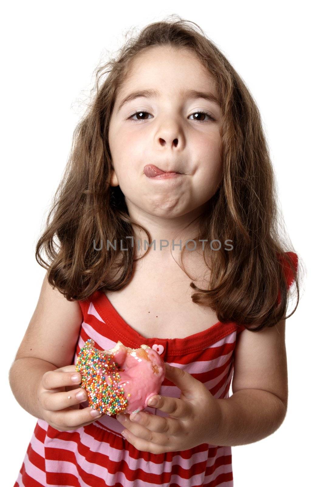 Girl eating doughnut licking lips by lovleah