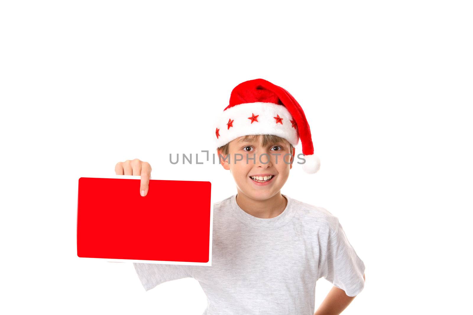 A child with a Christmas message or advertising sign