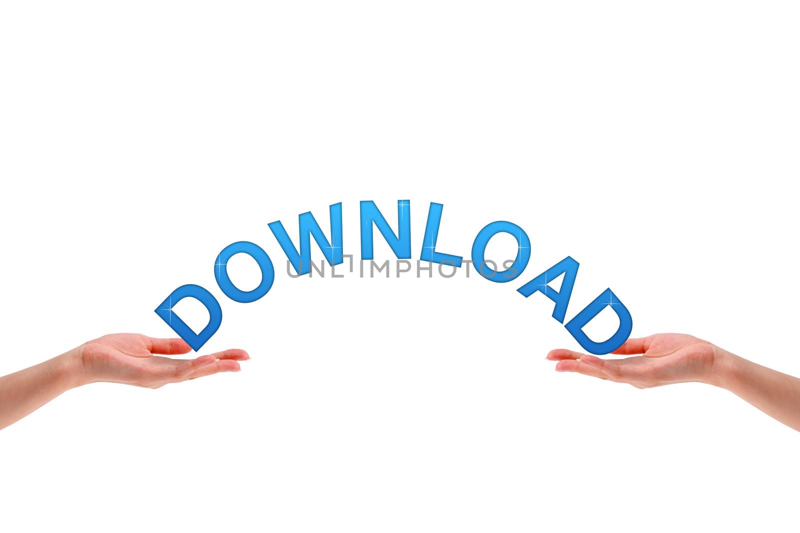 High resolution graphic of hands holding the word download.