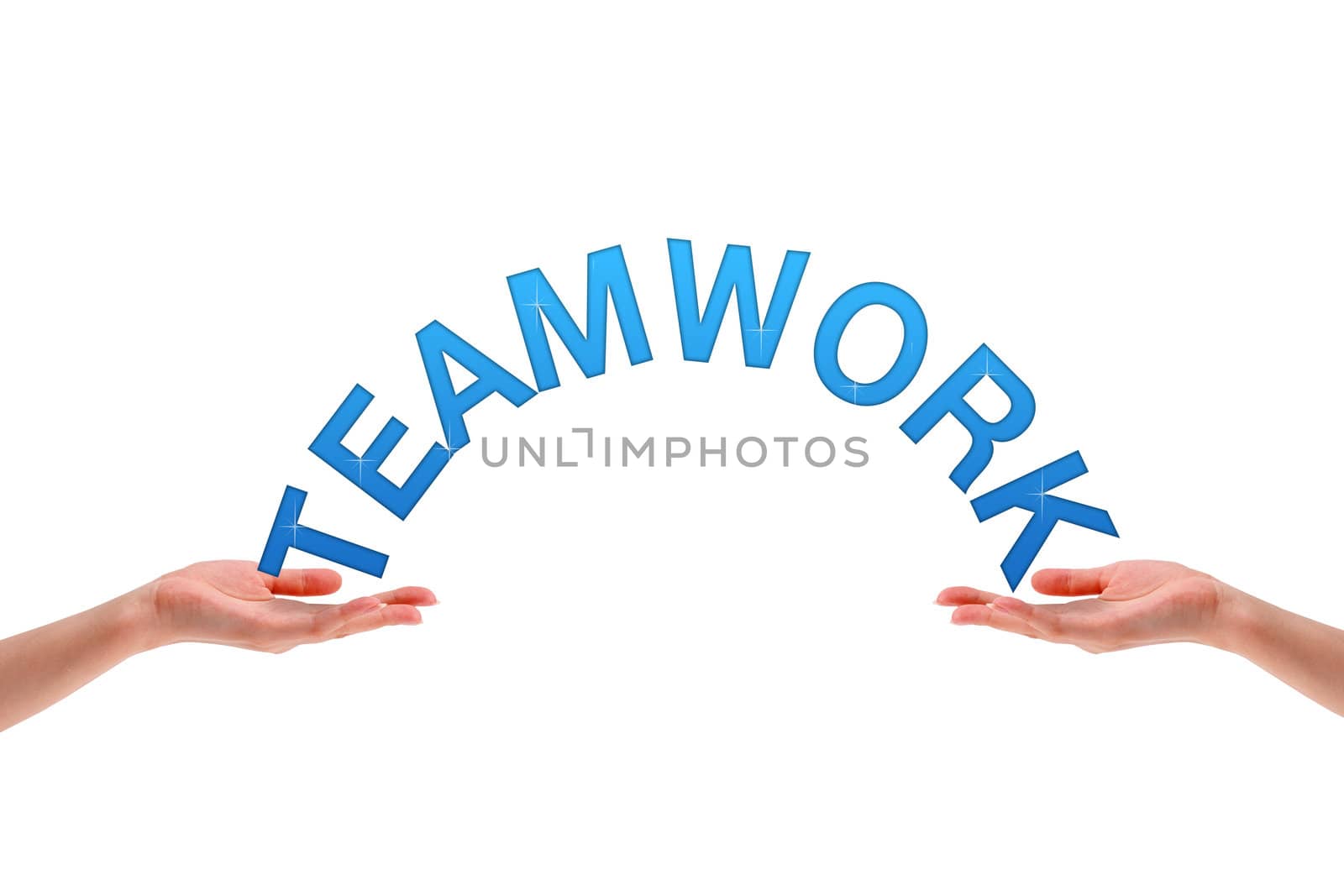 High resolution graphic of hands holding the word teamwork.