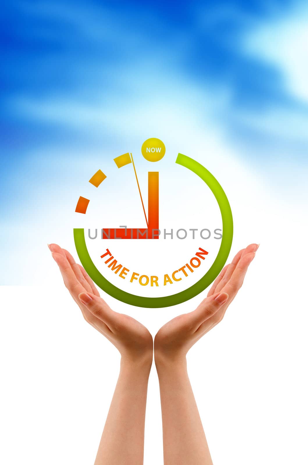 High resolution graphic of hands time for action sign.