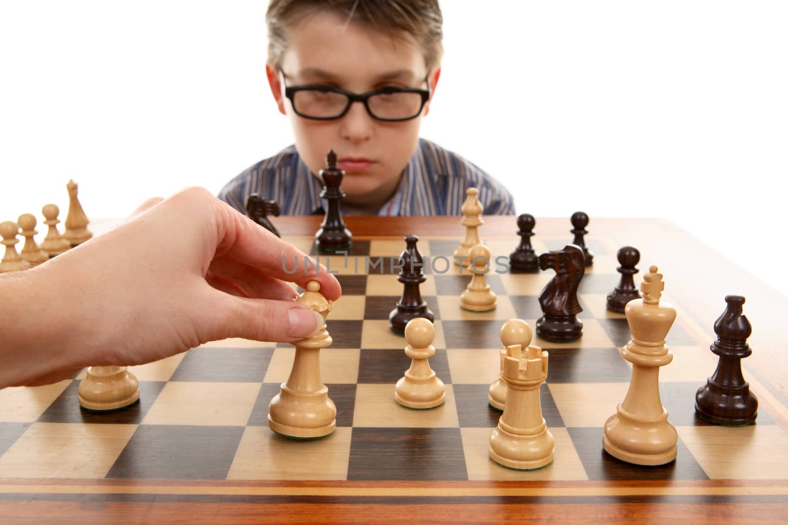 Playing a game of chess.  White in play