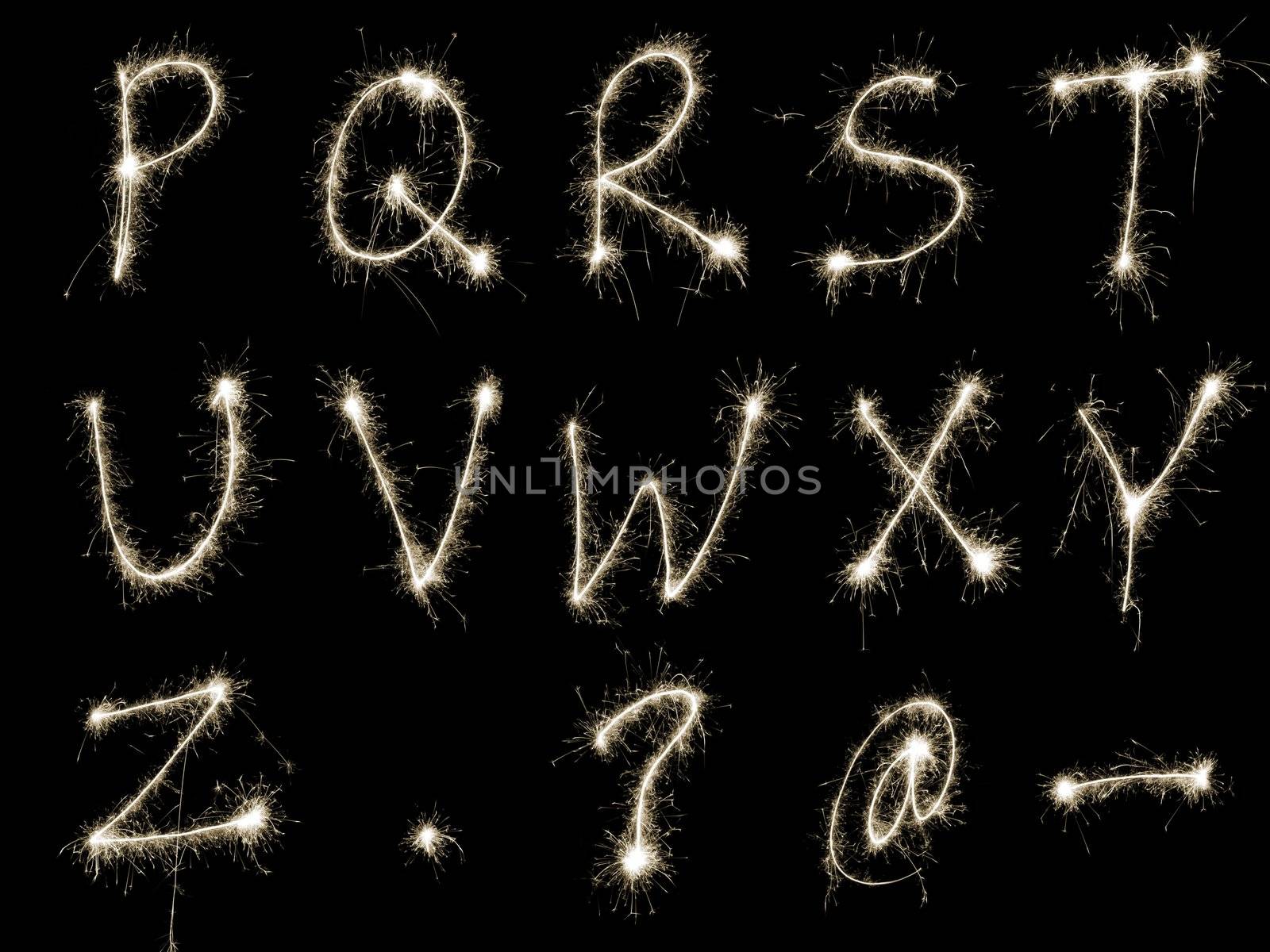 Capital letters R to Z written in sparkler trails, other letters numbers and symbols available separately