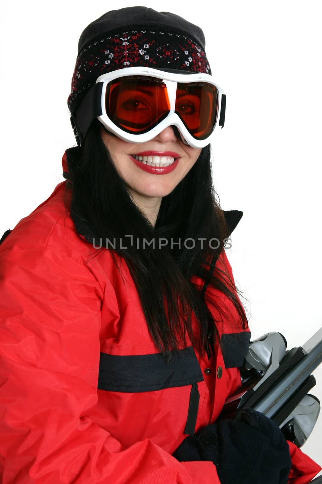 Female dressed for some winter sports action.