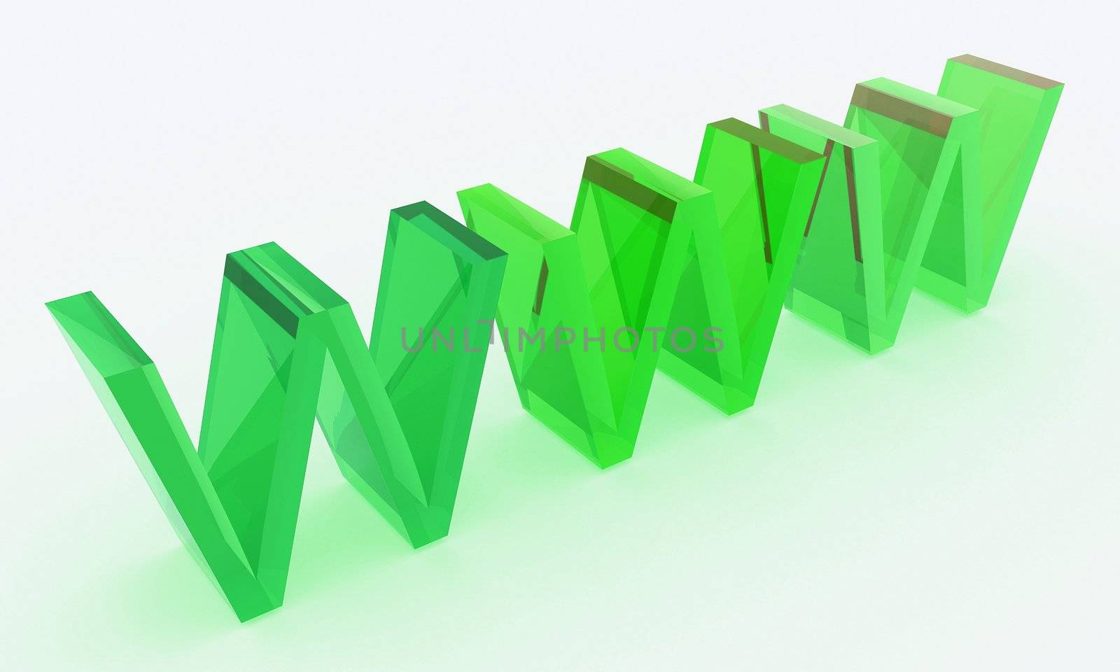 Rendered 3D WWW text made of glass in green color scheme
