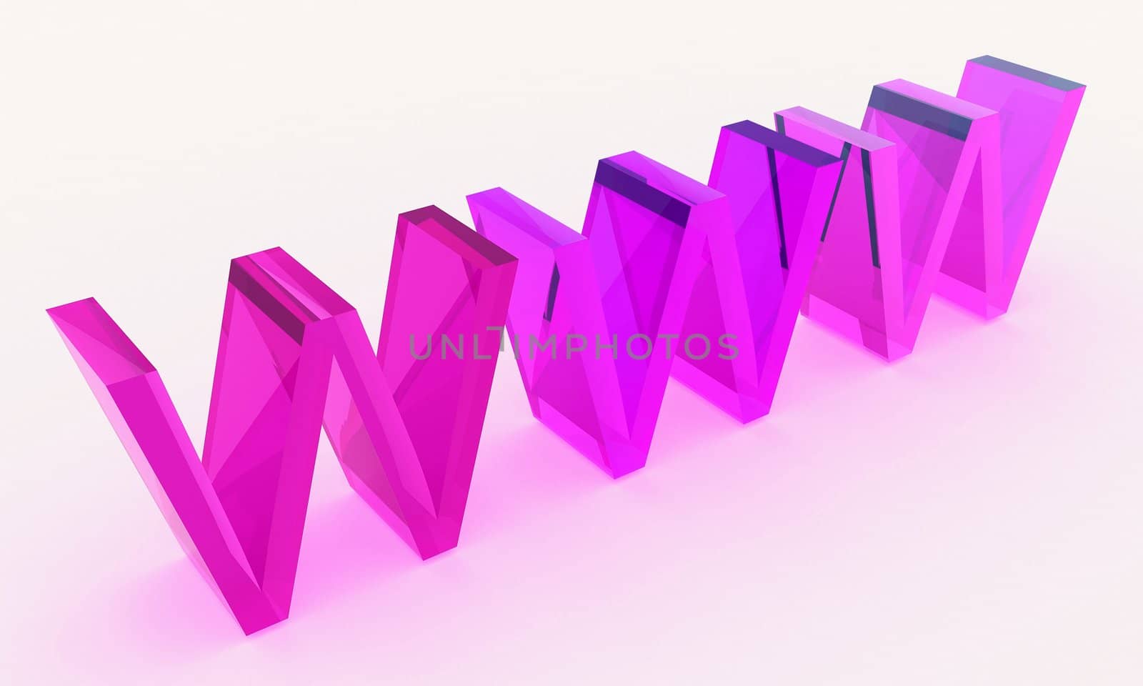 Rendered 3D WWW text made of glass in pink color scheme

