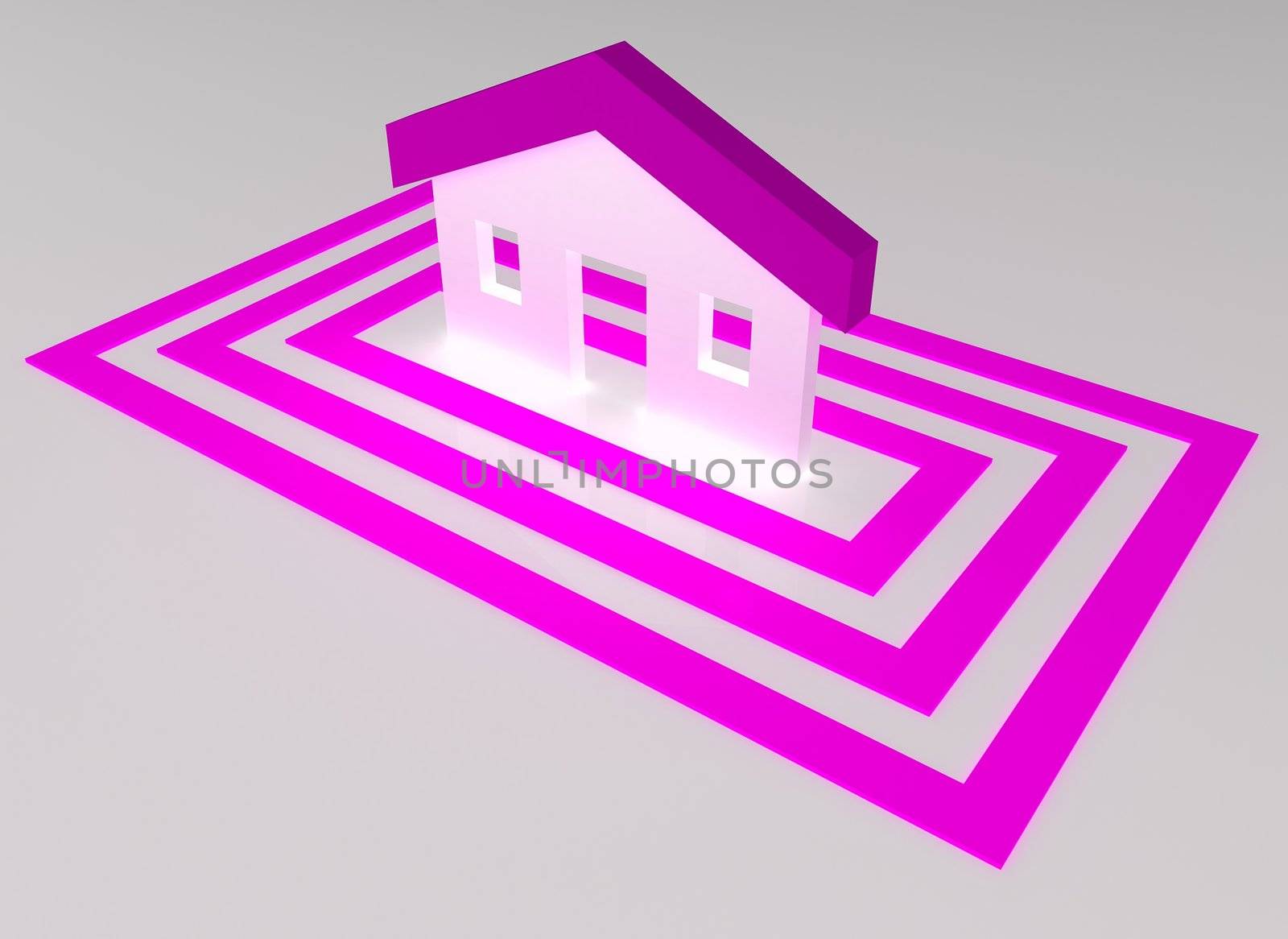 Concept of pink house targeted in squares.
