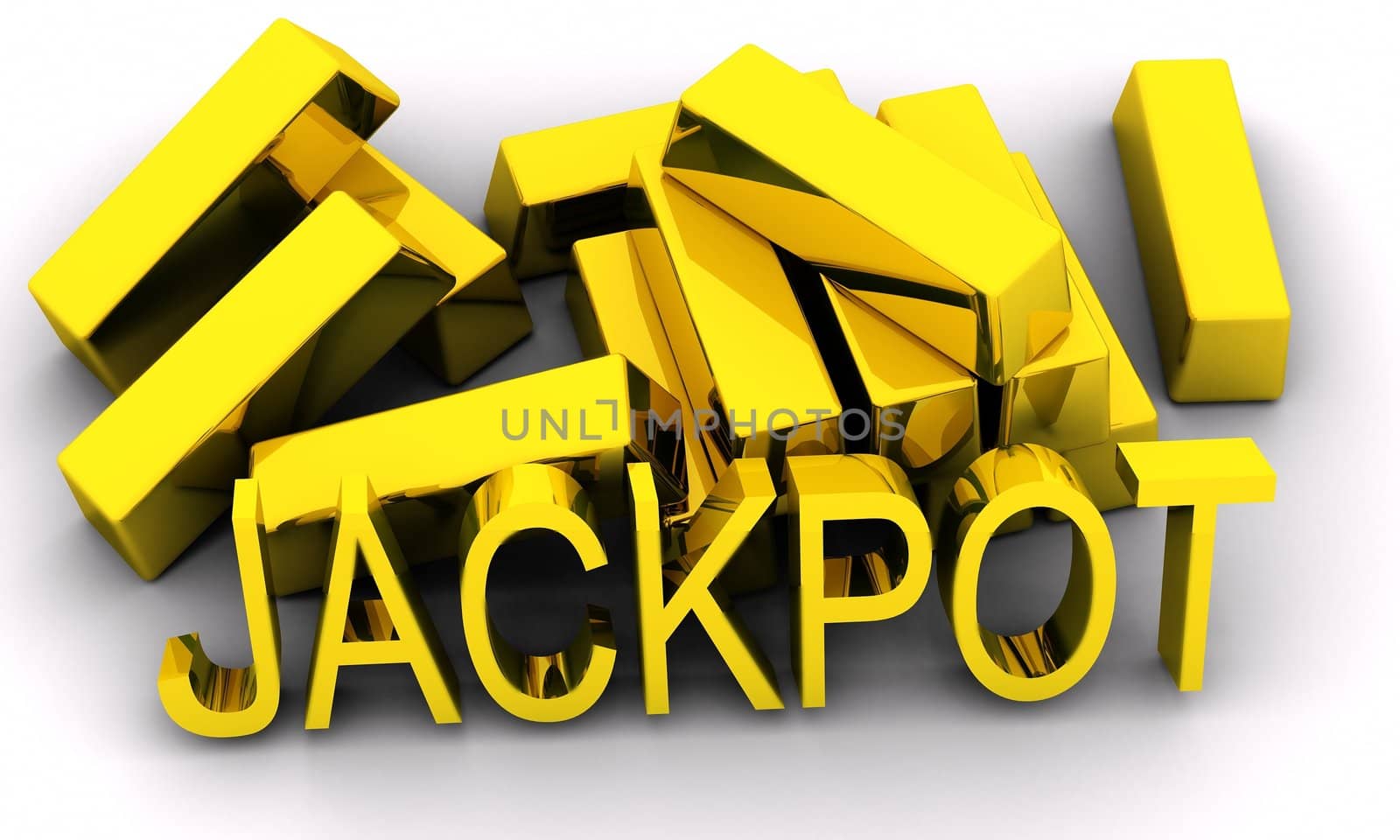 Gold bars and golden jackpot text on white background.
