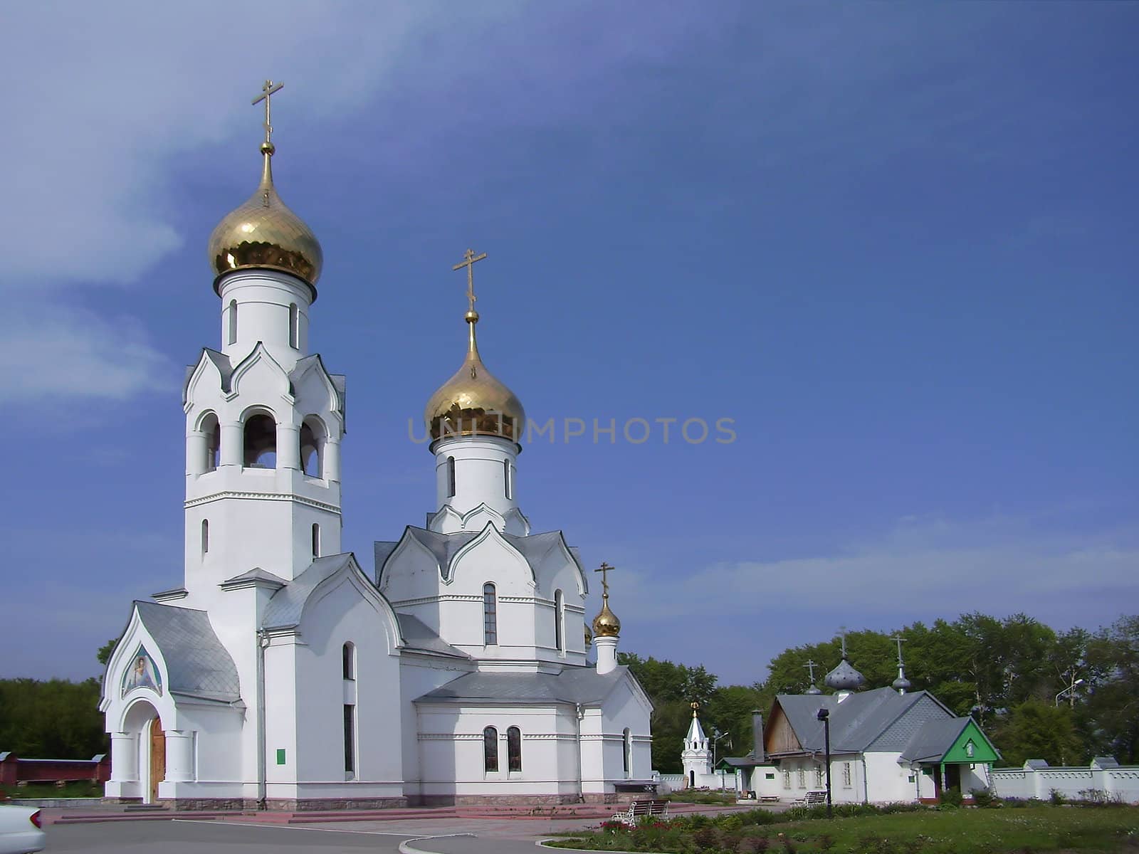Church with gold domes by zhannaprokopeva