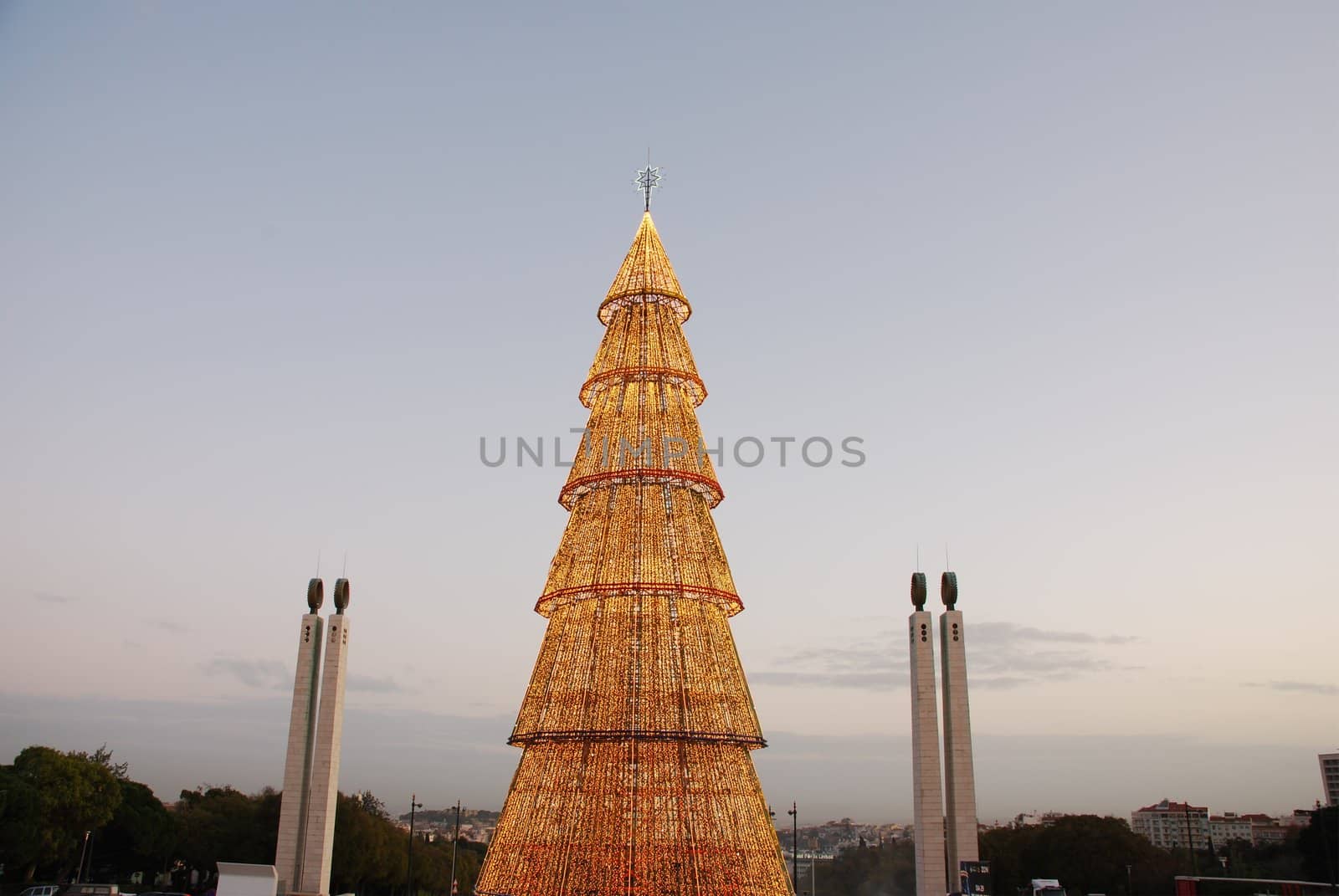 Beautiful tall Christmas tree in Lisbon (at sunset) by luissantos84