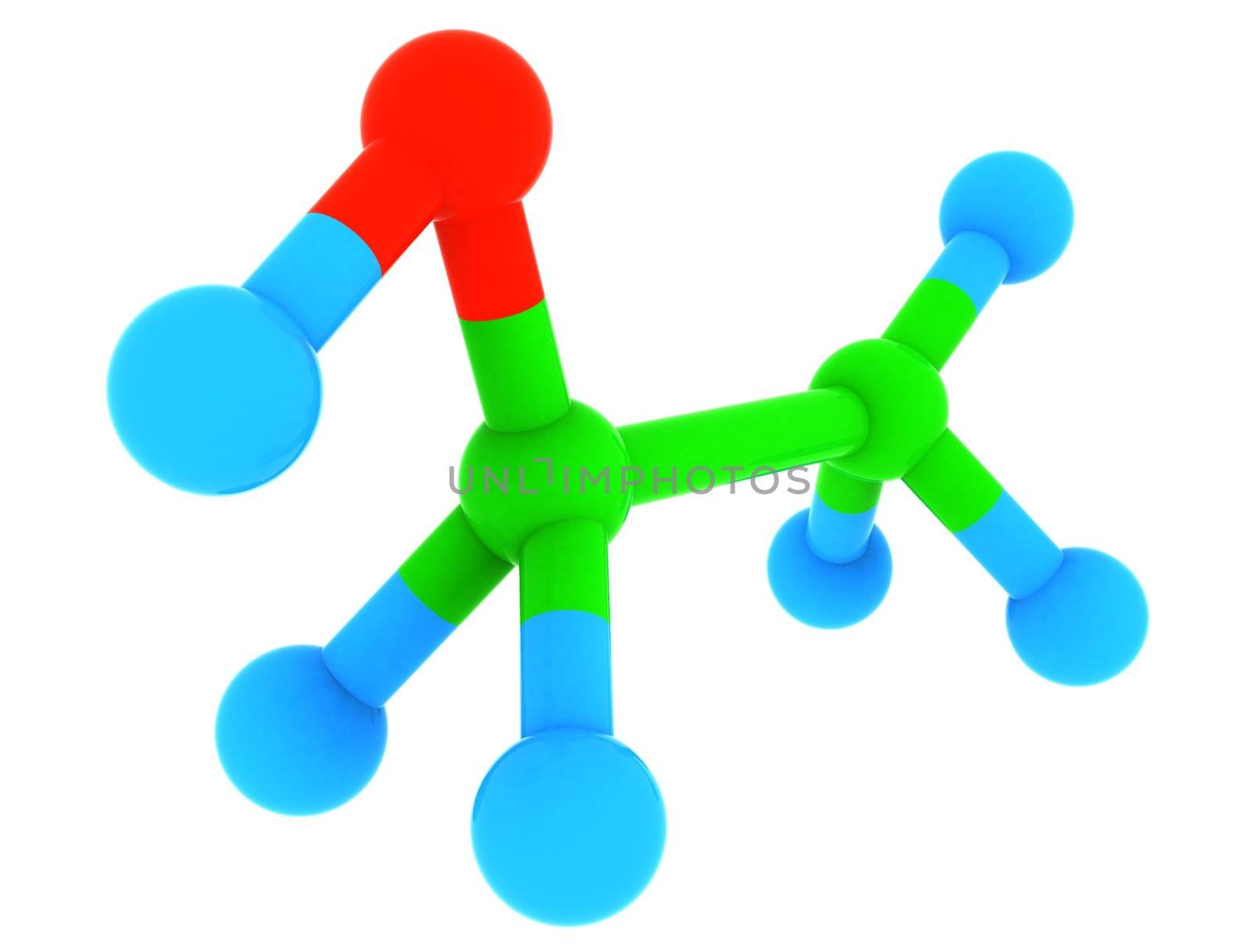 Isolated 3d model of ethanol [alcohol] - C2H6O molecule
