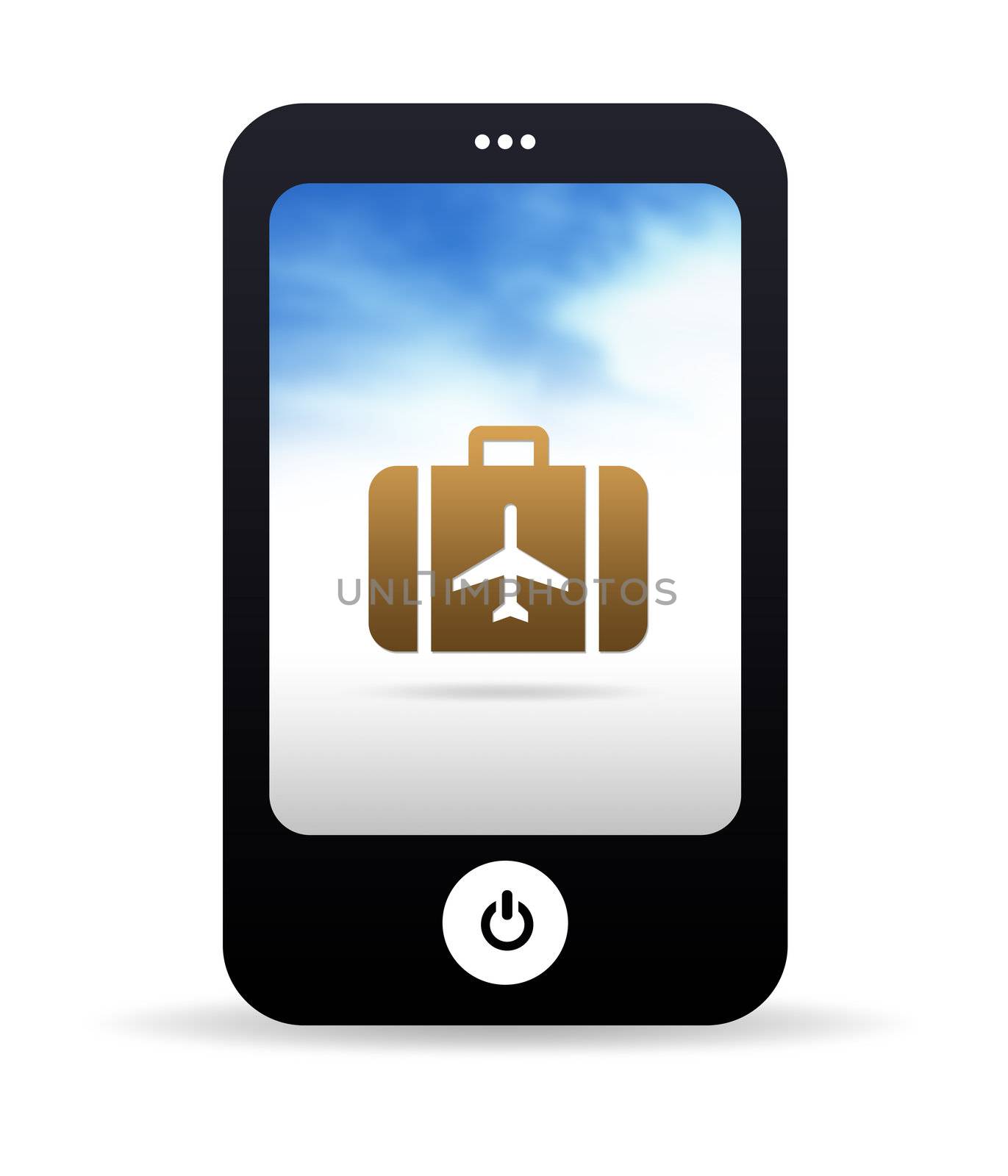 High resolution Mobile phone graphic with a suitcase.
