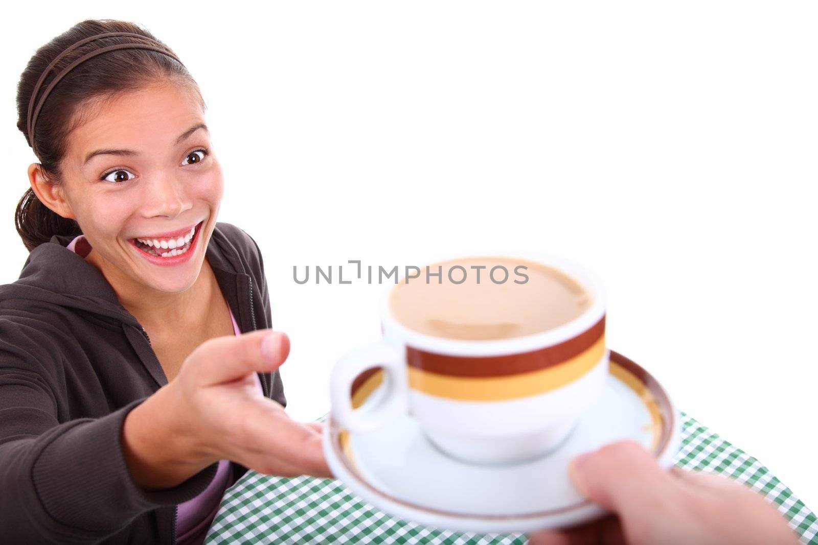Woman excited about coffee by Maridav