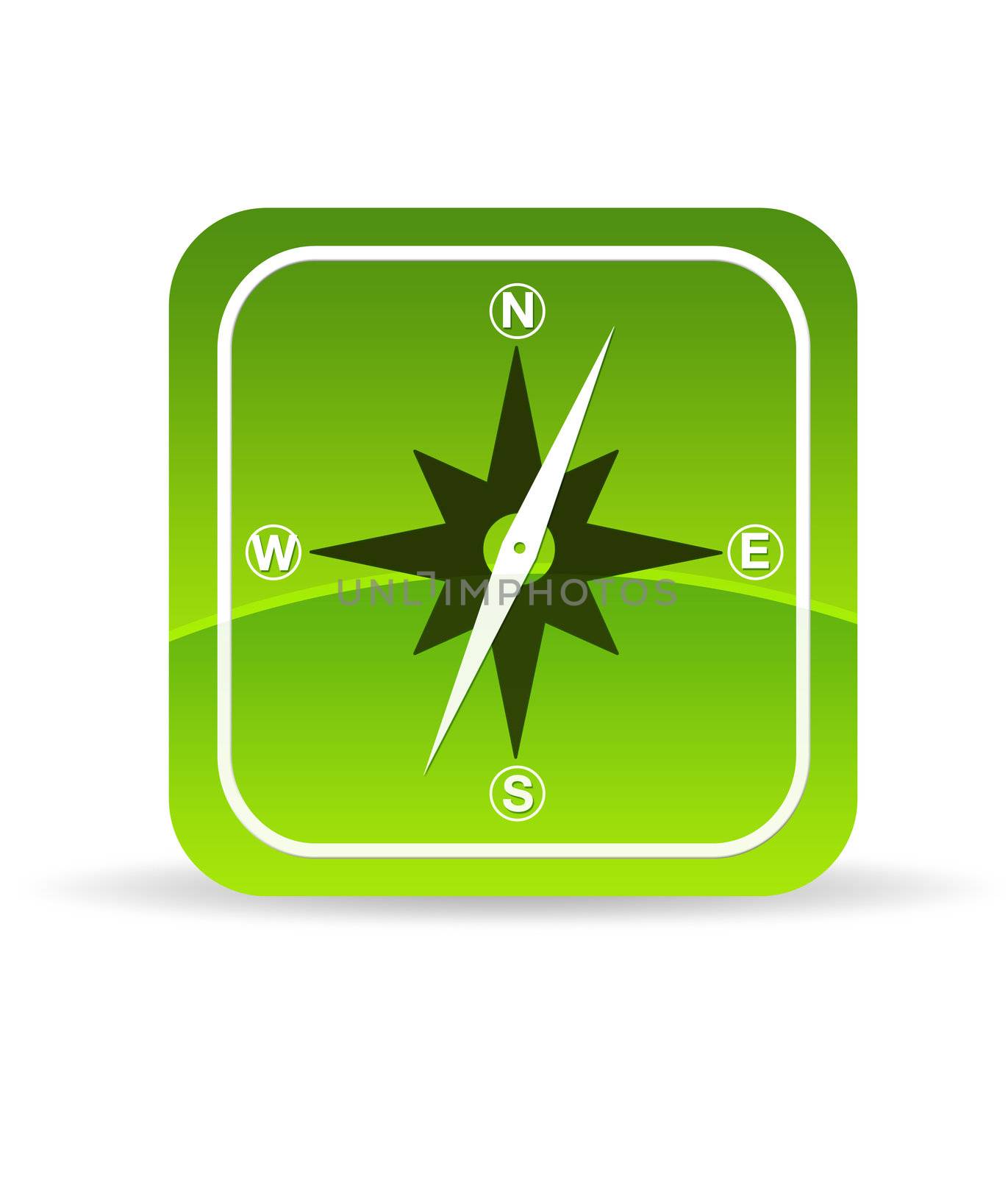 High resolution green compass  icon on white background.