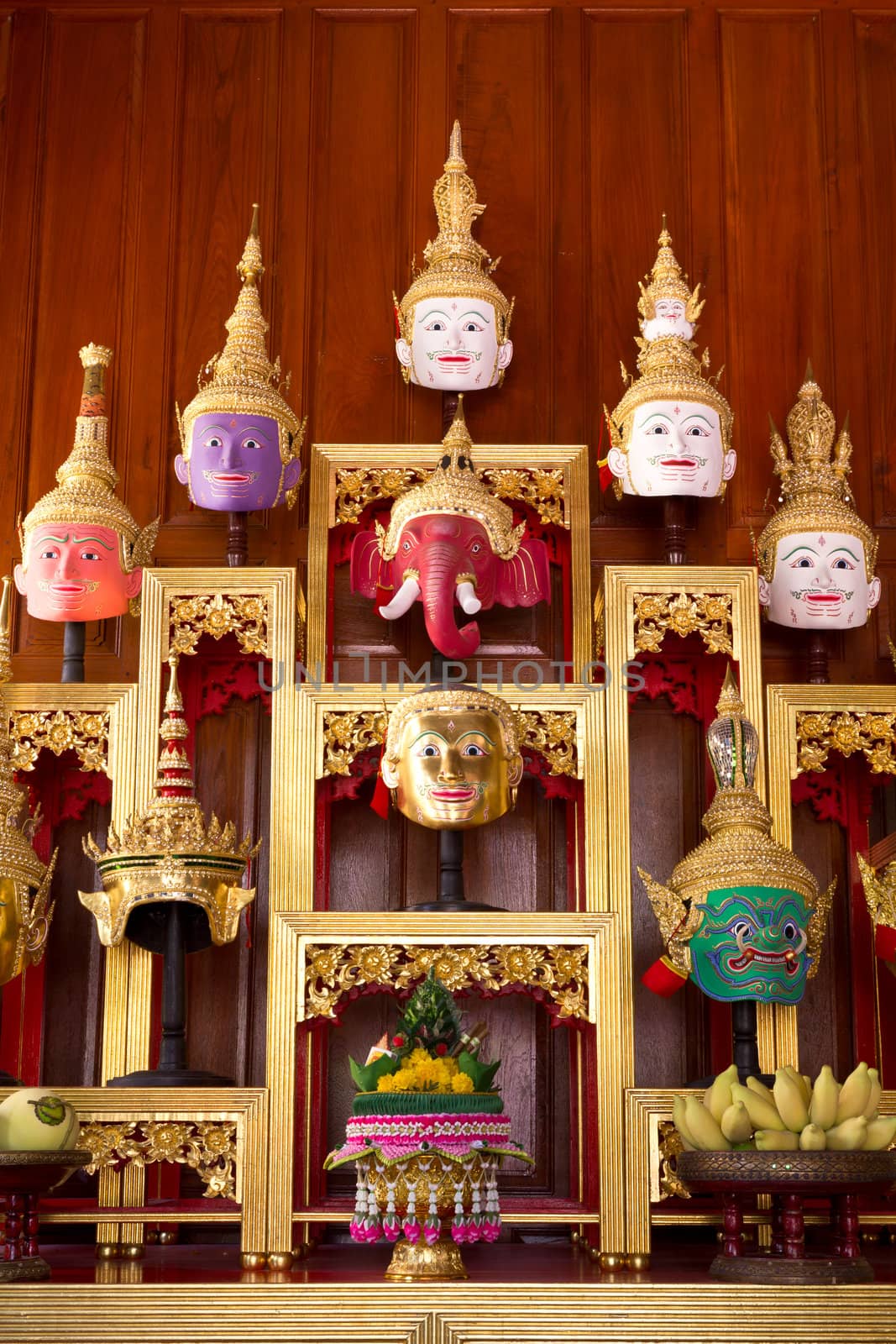 Khon Masks is situated on the set of altar table