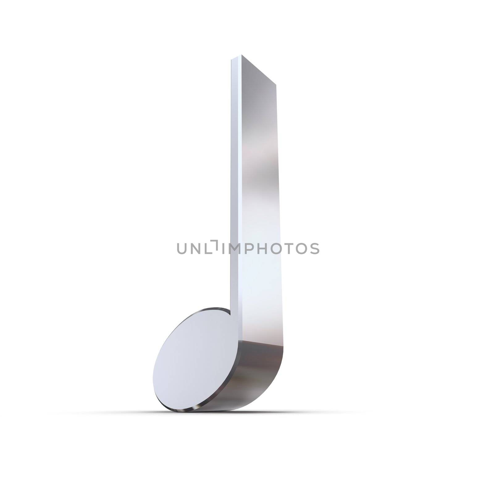 shiny 3d quarter note made of silver chrome