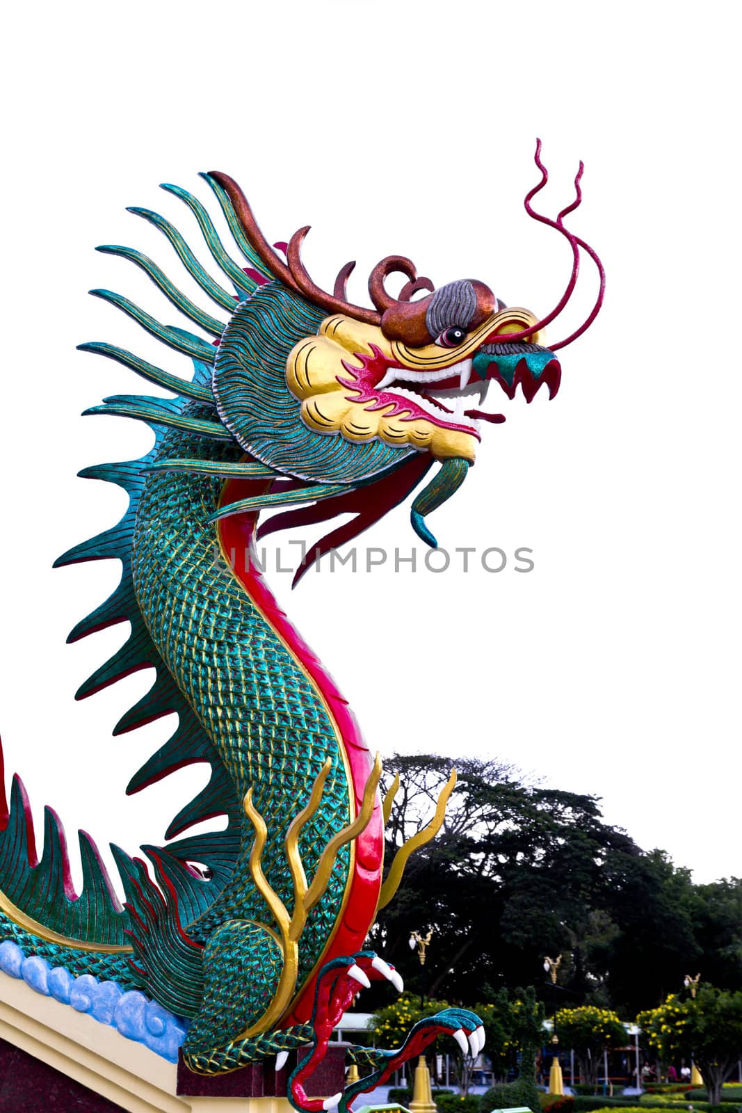 Colorful dragon statue in temple, Angthong Thailand