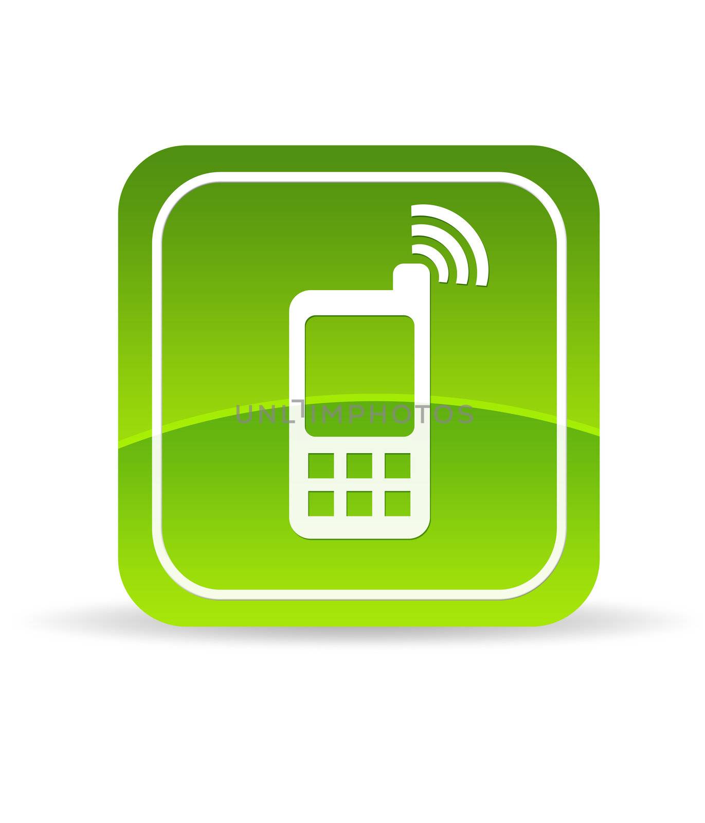 High resolution green mobile phone icon on white background.