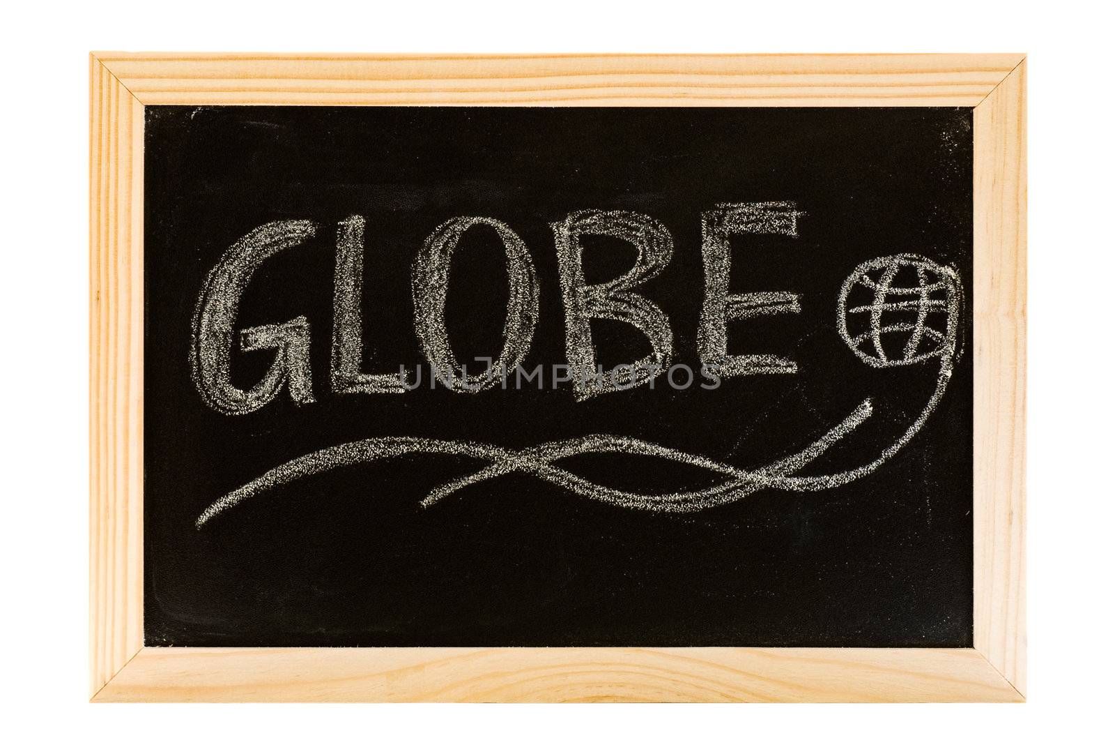 Globe write on the blackboard with single word.