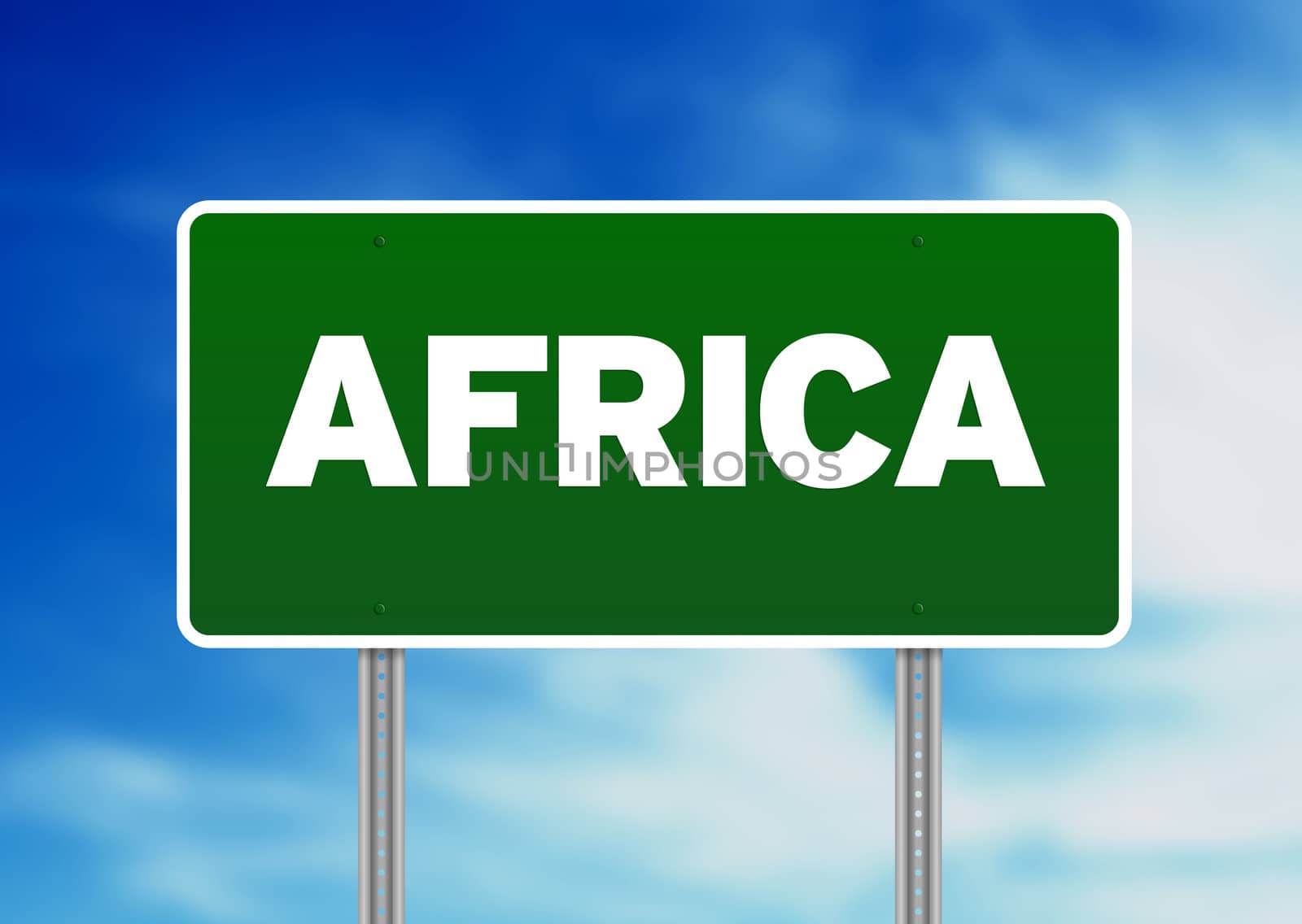 Green Africa highway sign on Cloud Background. 