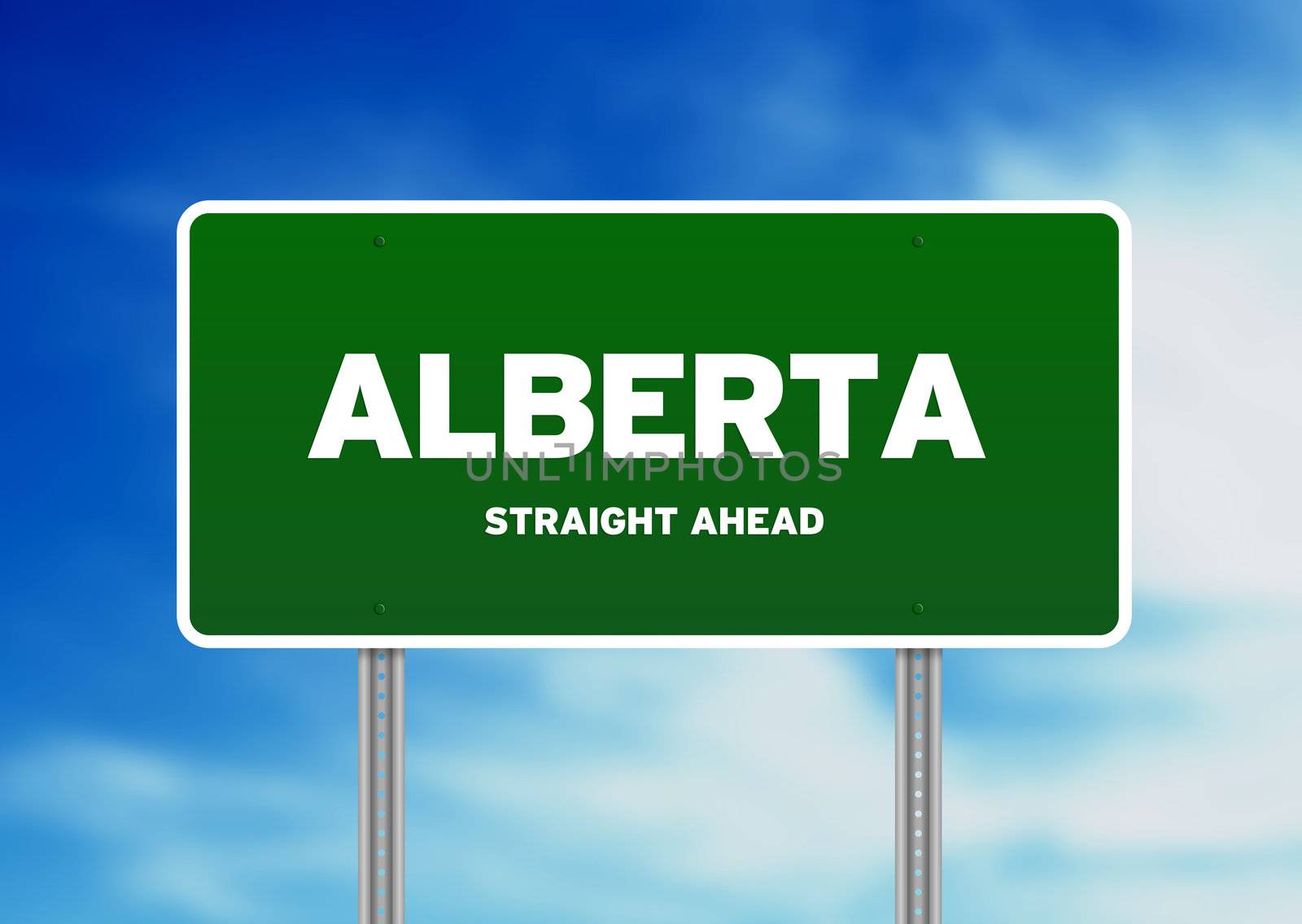 High resolution graphic of a alberta highway sign on Cloud Background. 