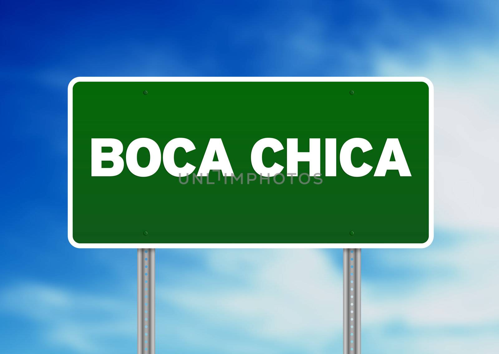 Green Boca Chica, Dominican Republic highway sign on Cloud Background.
