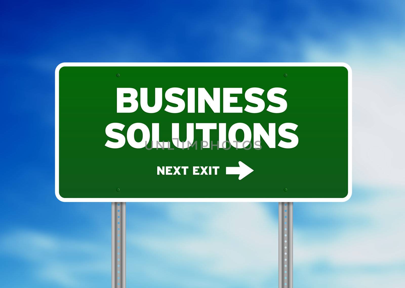 High resolution graphic of a Business Solutions highway sign on Cloud Background. 
