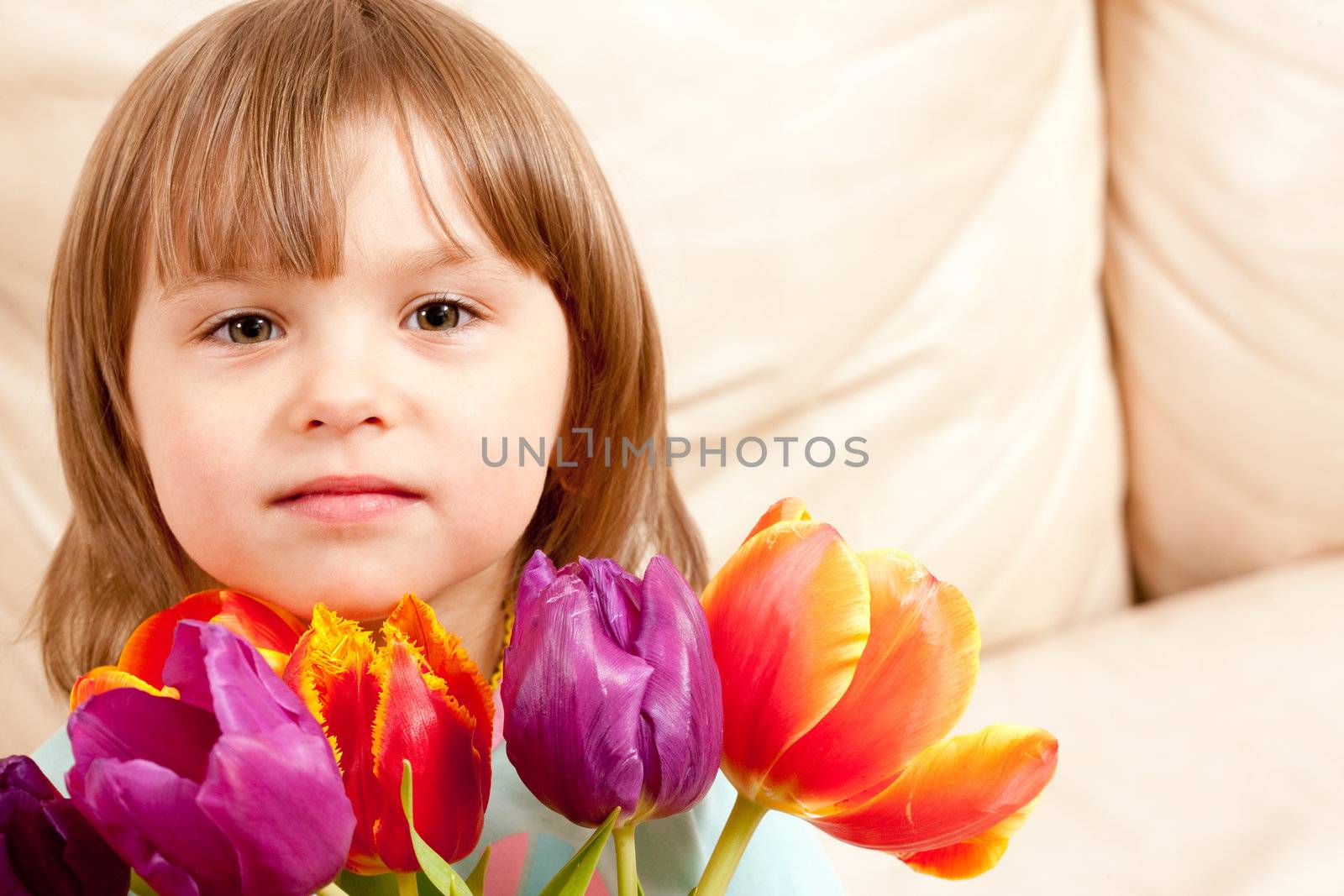 people series: little girl with tulips smile
