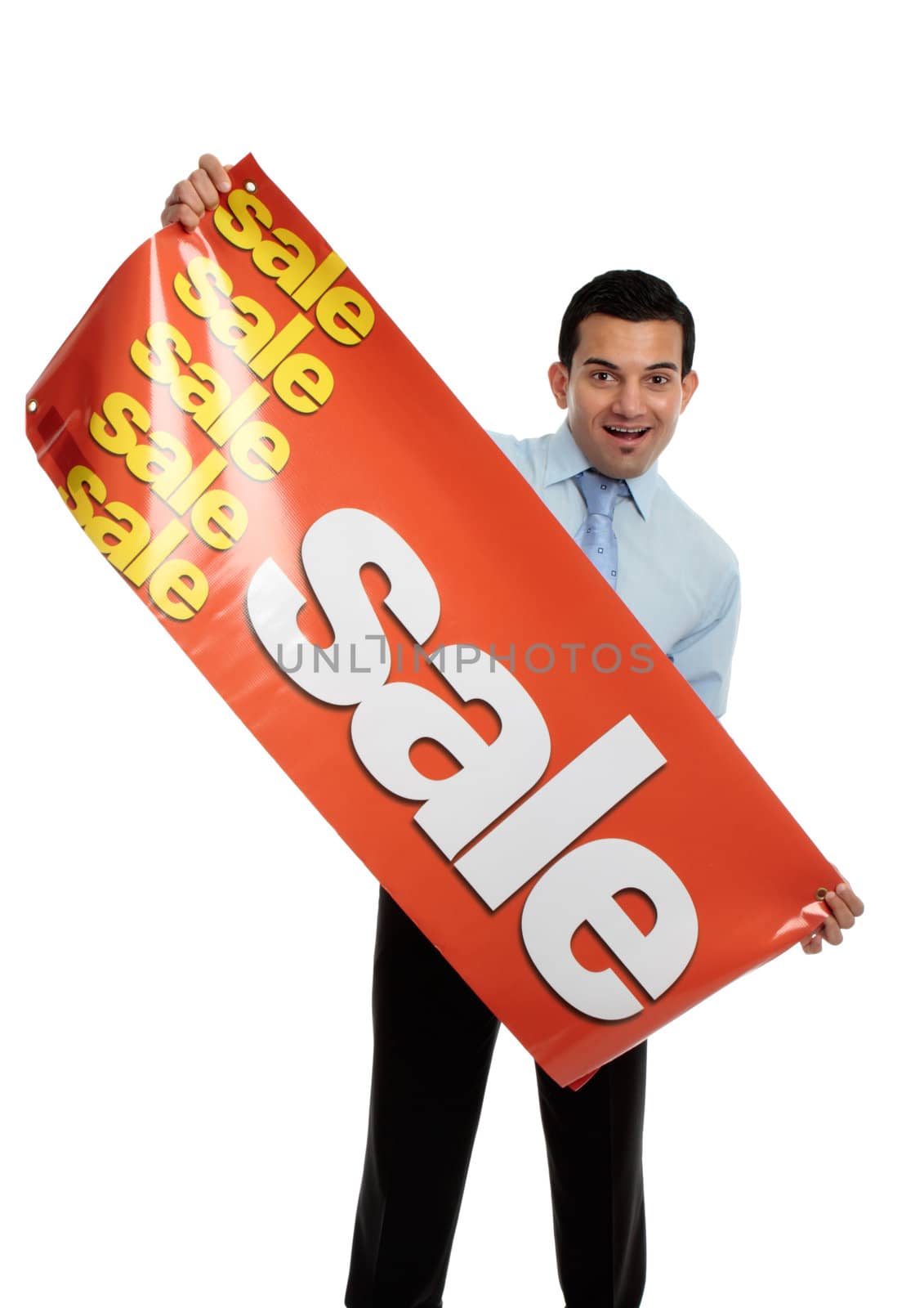 Business or salesman holding Sale Banner by lovleah