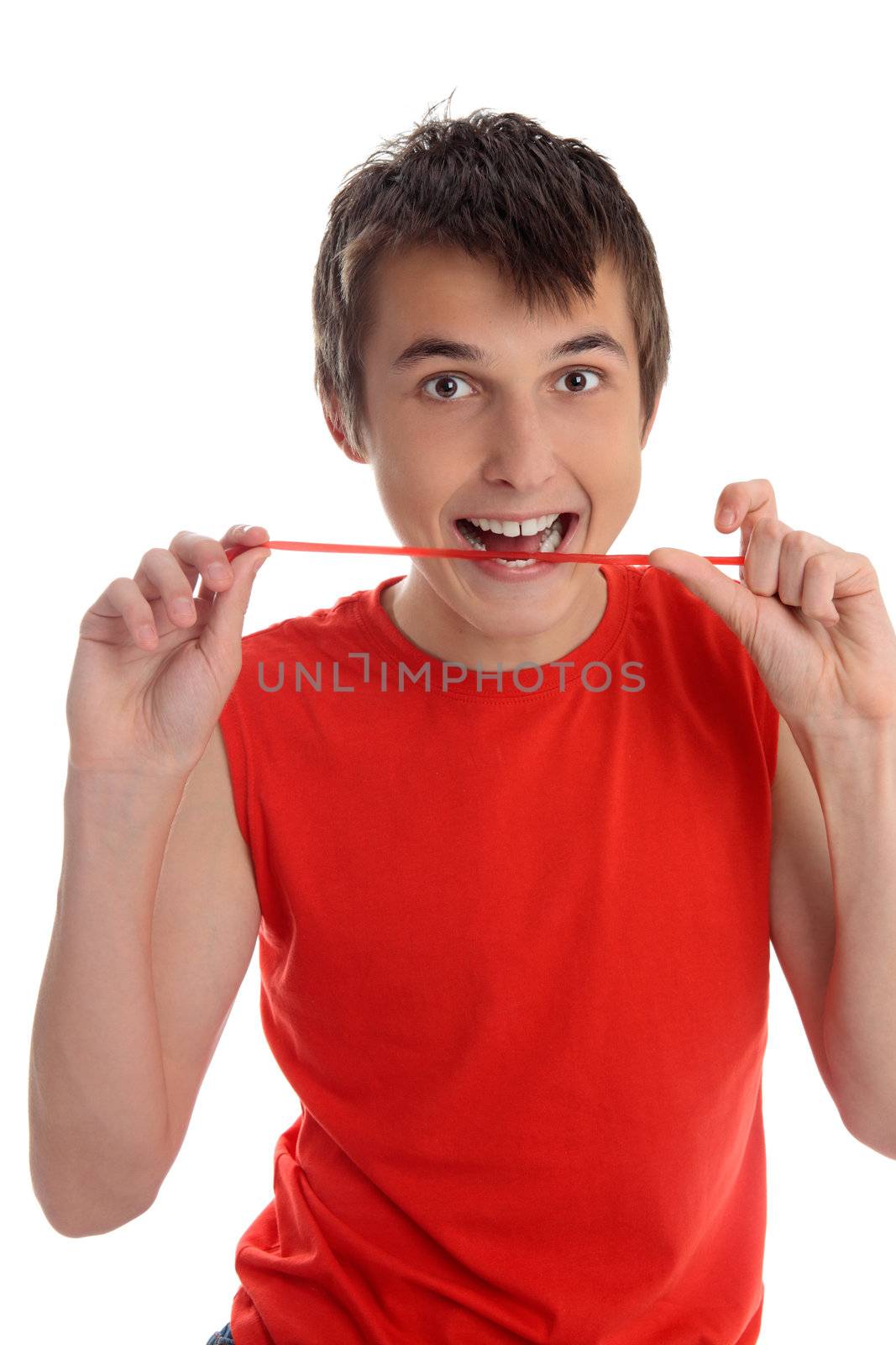 Smiling boy eating candy by lovleah