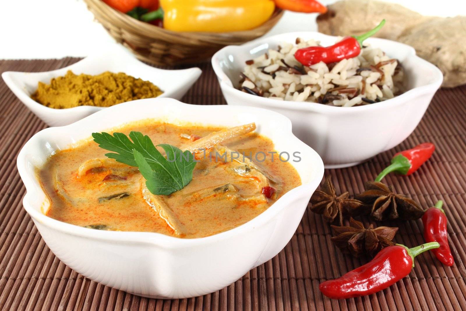 yellow curry with vegetables and wild rice