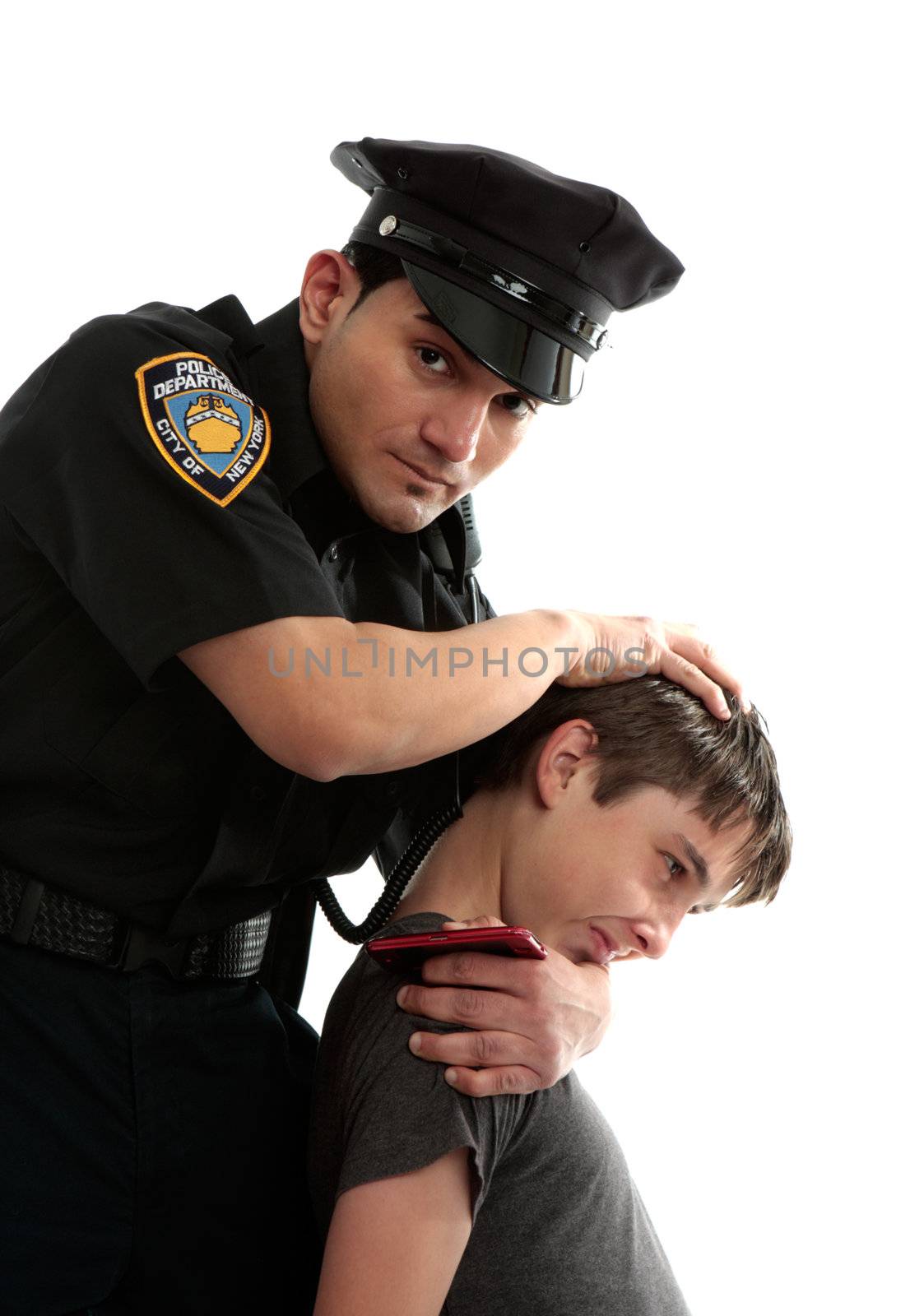 Police officer apprehending a teenage thief by lovleah