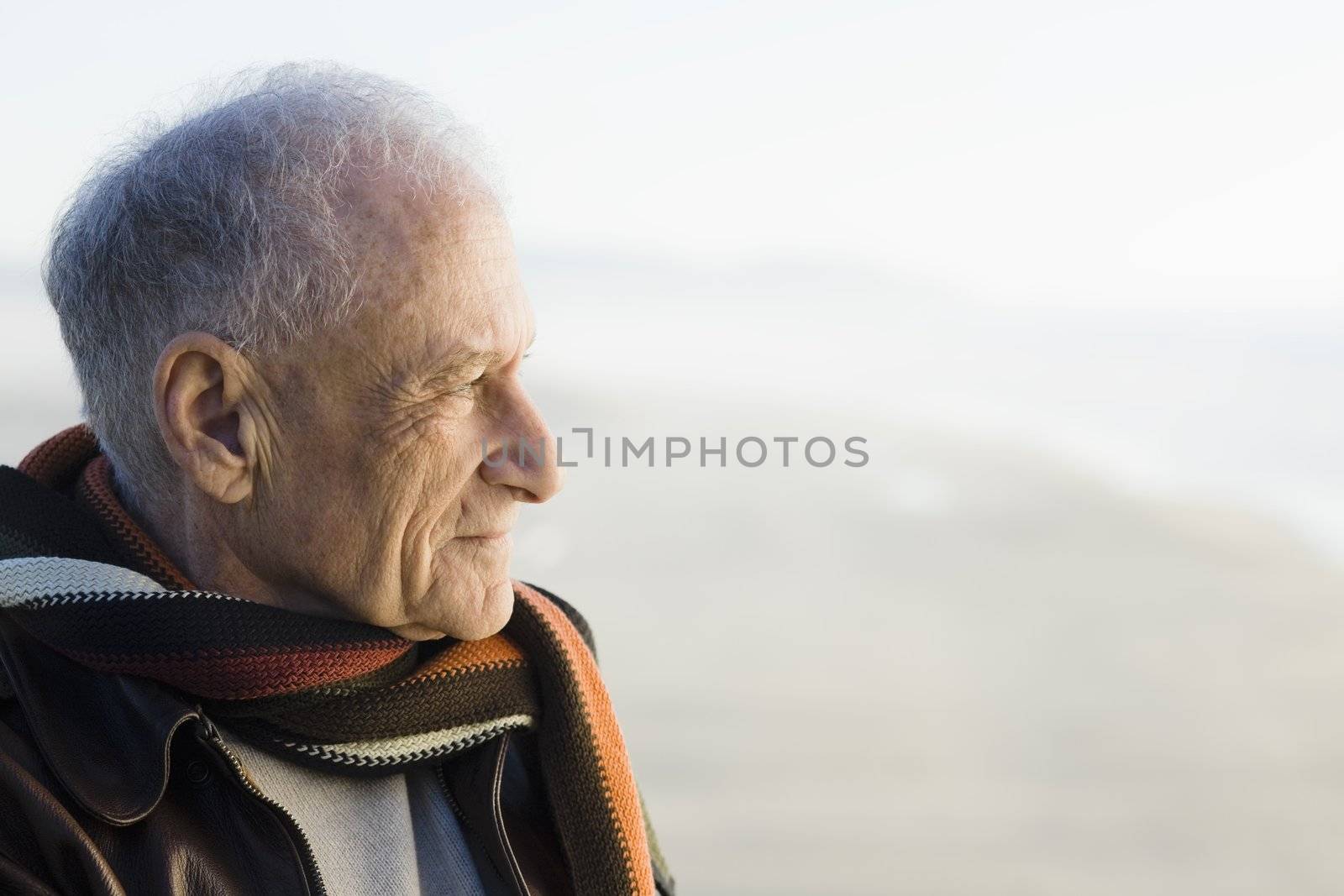 Profile of an Old Man Staring Out to The Ocean