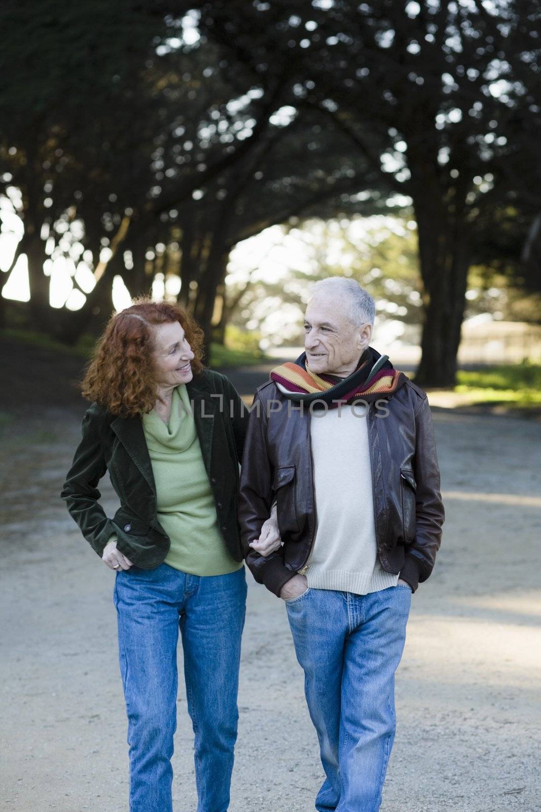Happy Senior Couple Taking a Walk in a Park