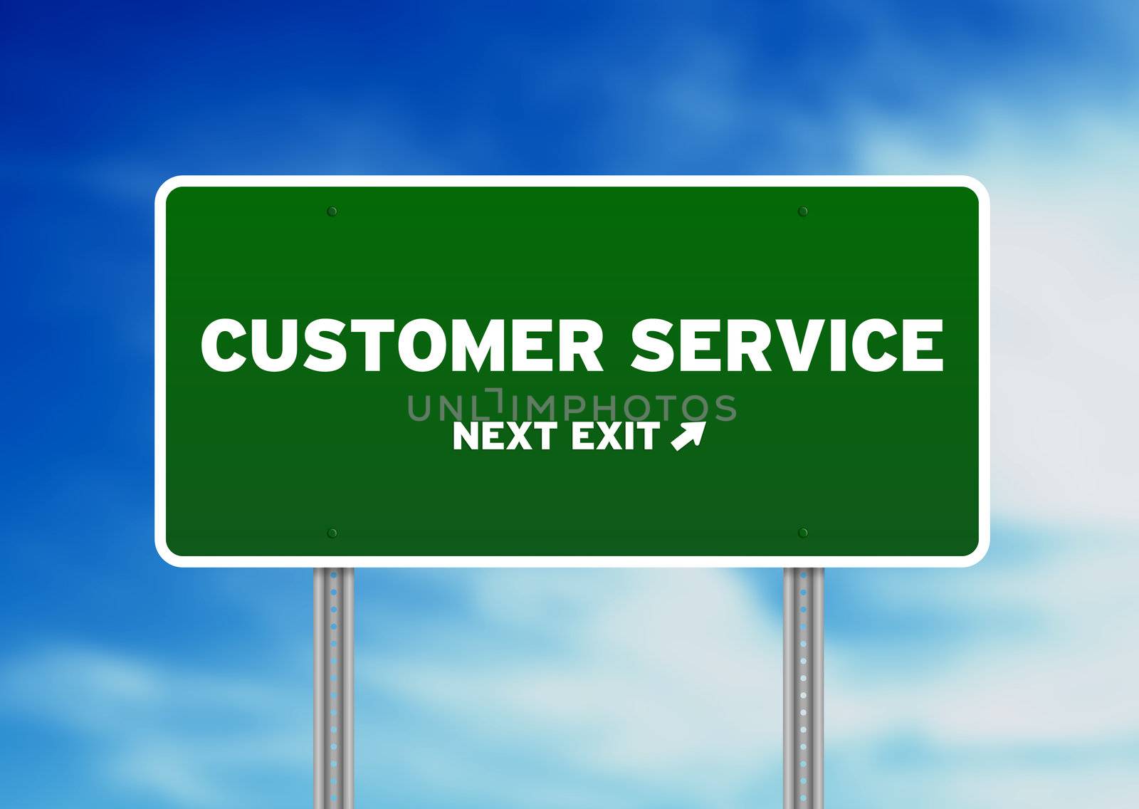 High resolution graphic of a Customer Service Highway Sign on Cloud Background. 