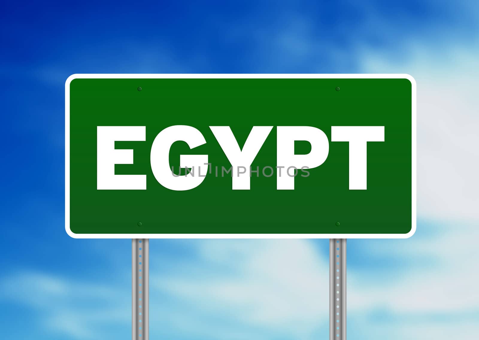Green Egypt highway sign on Cloud Background. 