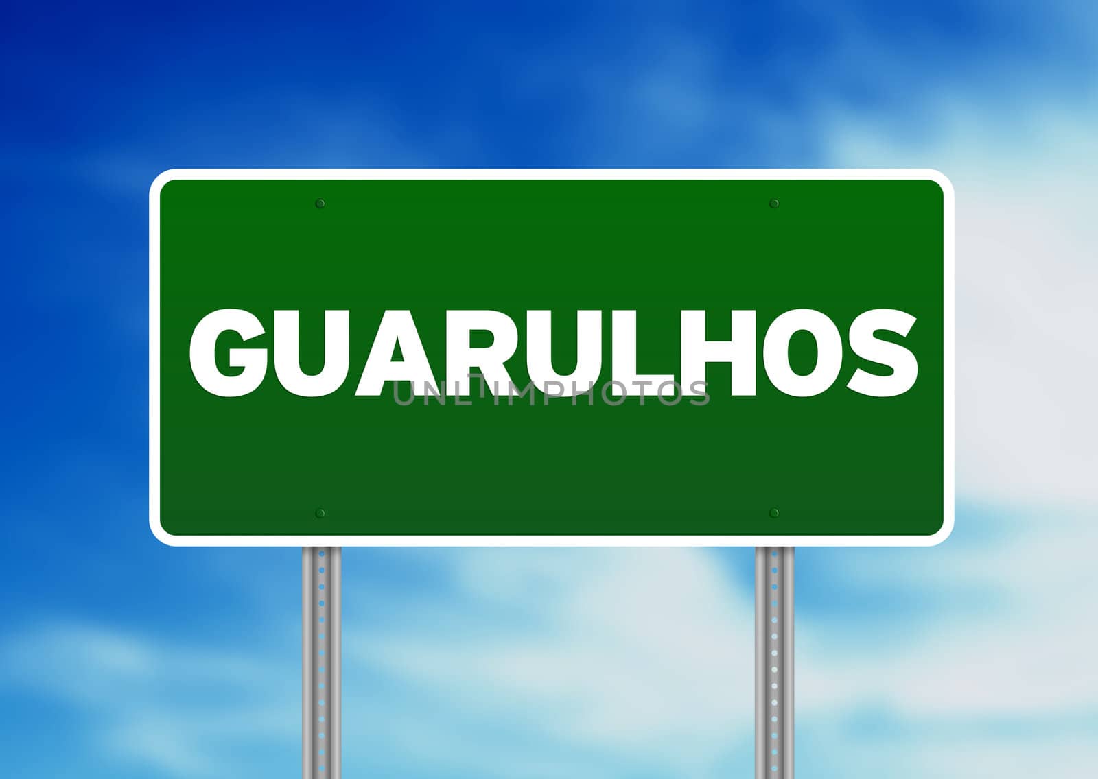 Green Guarulhos road sign on Cloud Background. 