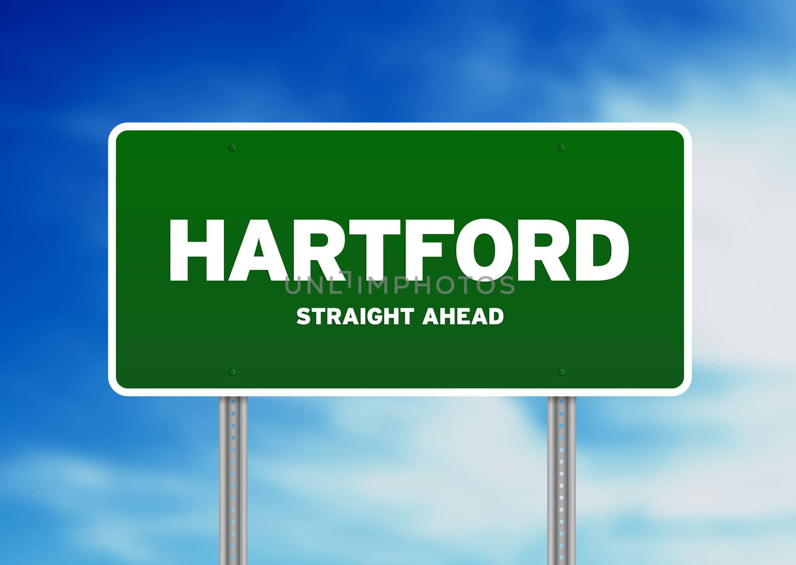 Green Hartford, Connecticut, USA highway sign on Cloud Background. 