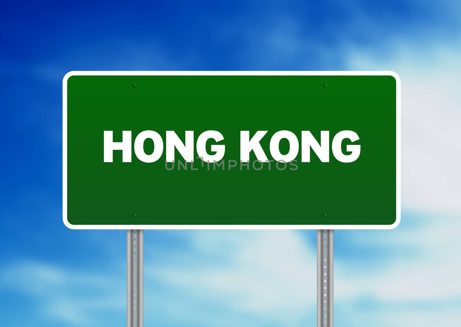 High resolution graphic of a Hong Kong highway sign on Cloud Background. 