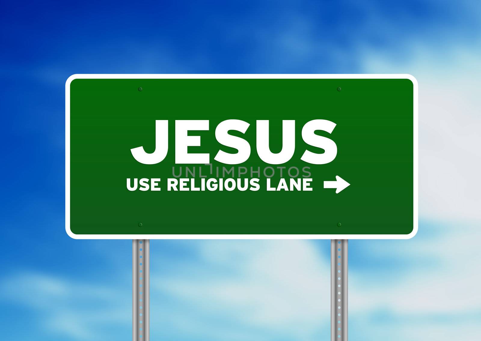 High resolution graphic of a Jesus highway sign on Cloud Background. 
