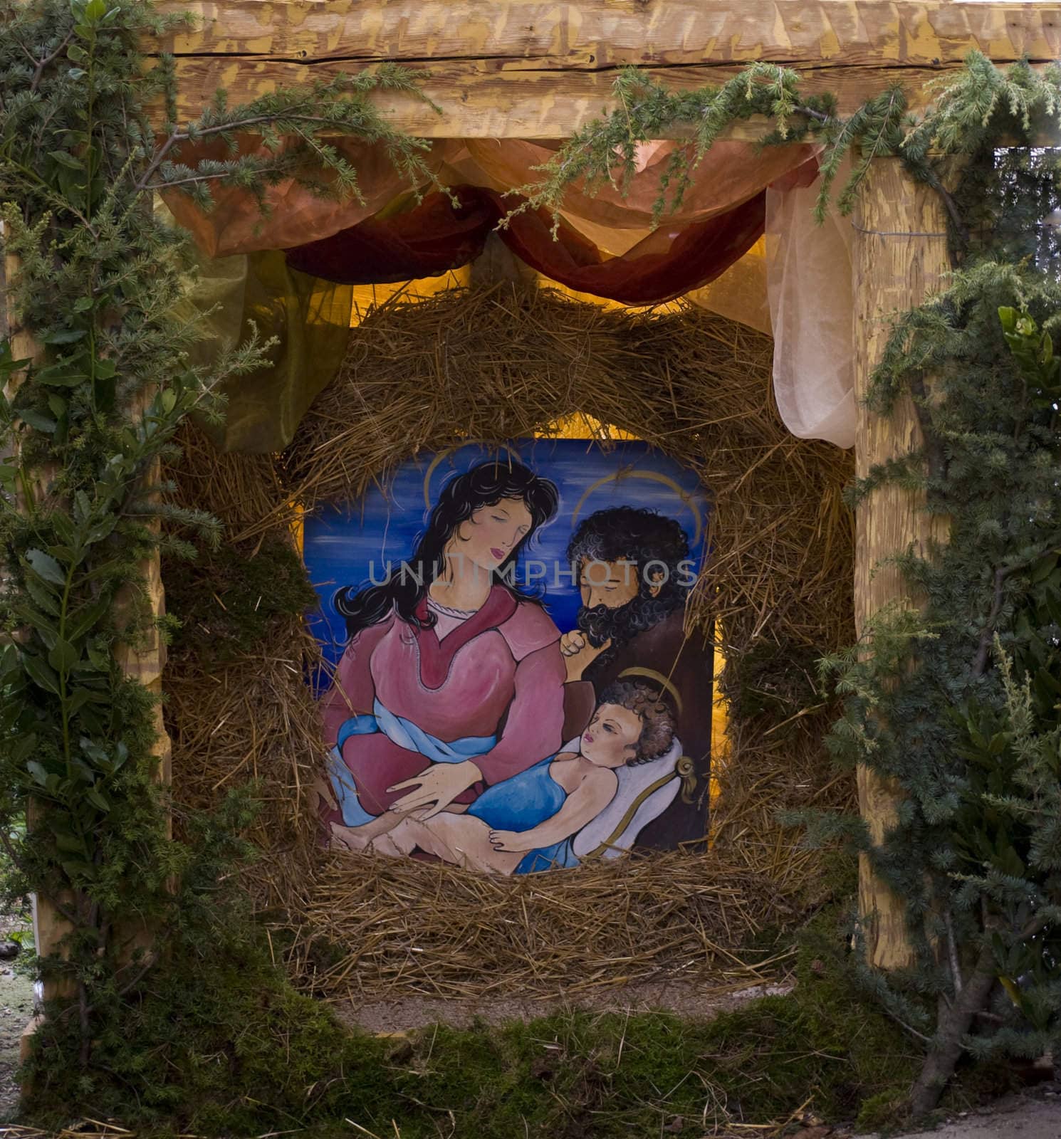 Nativity scene in a Christmas market