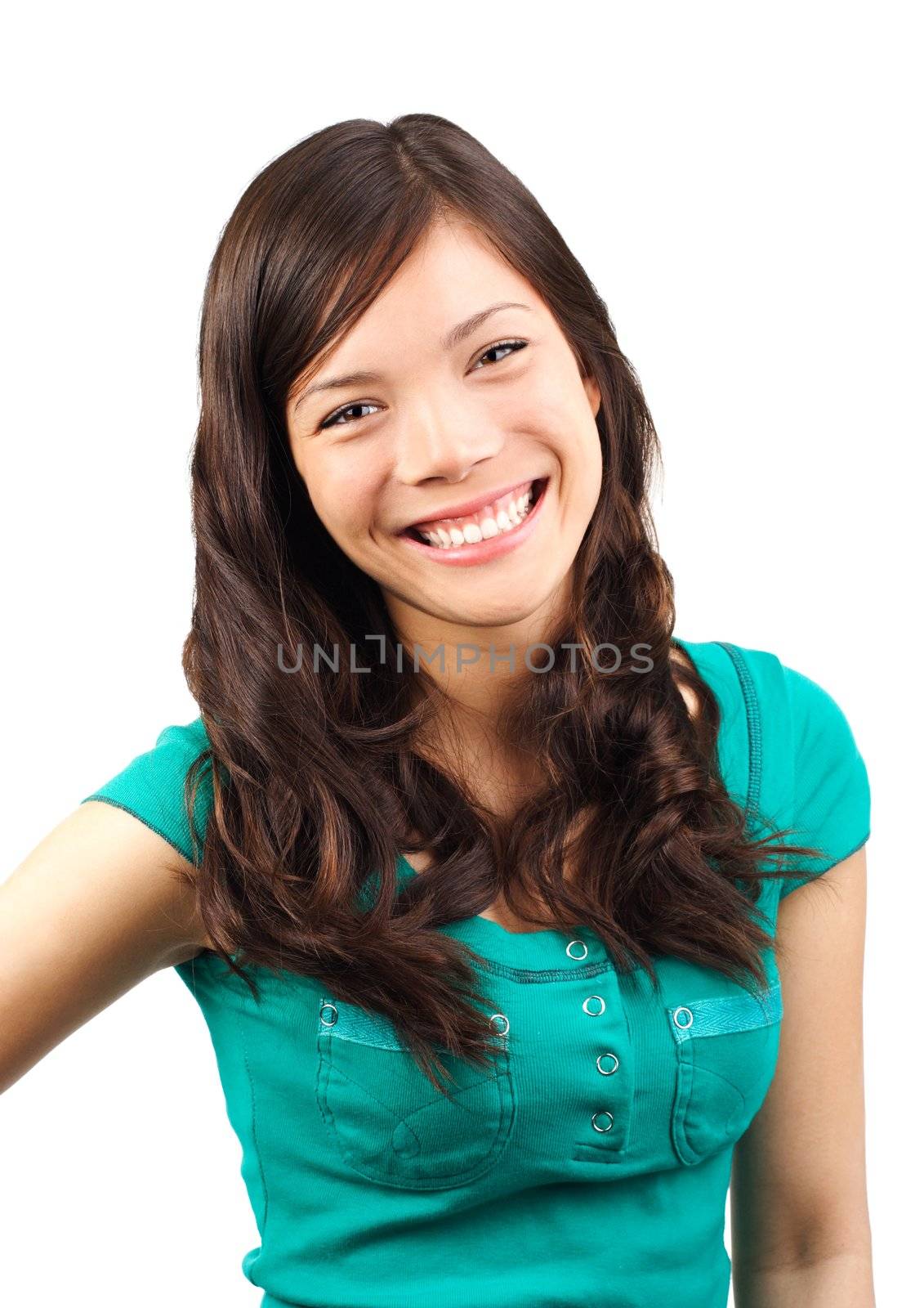 young attractive asian woman smiling. Isolated on white
