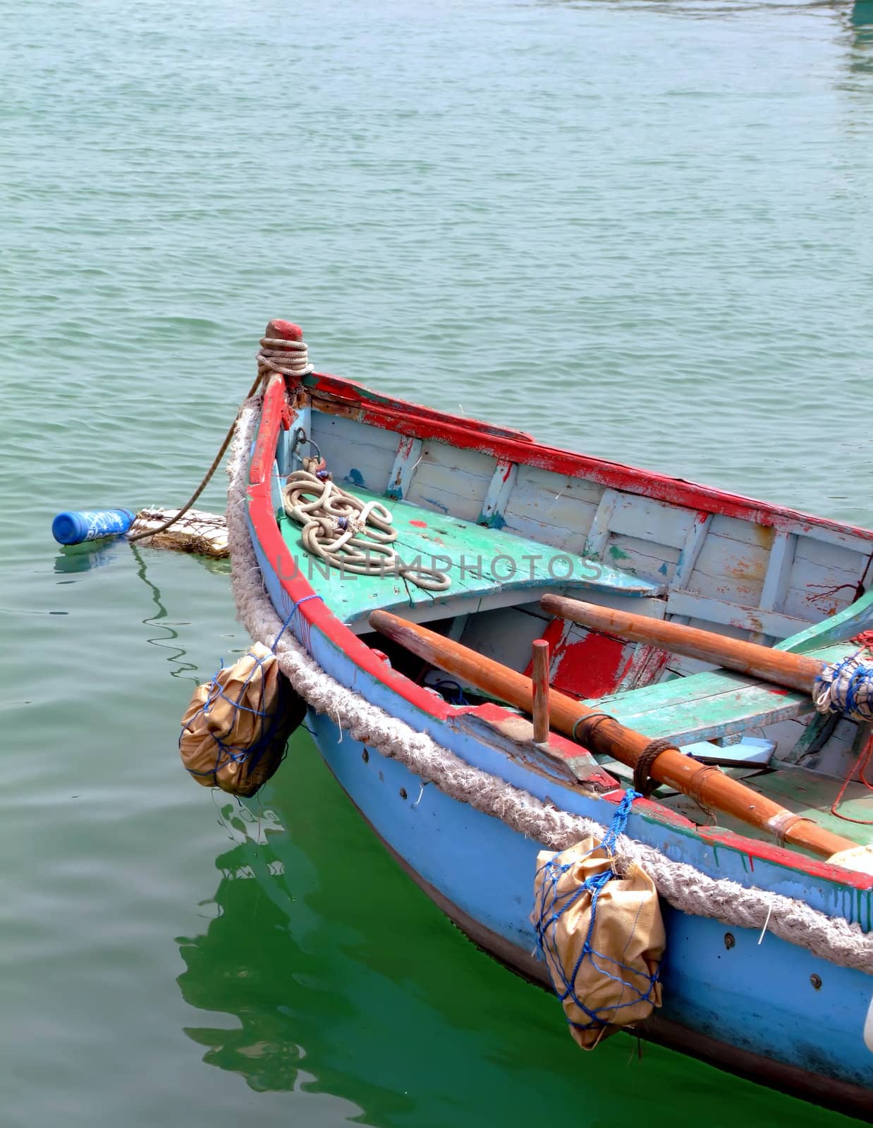 Old and battered fishing boat detail, in Malta