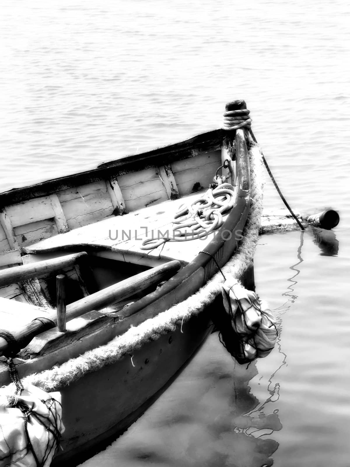 Old and battered fishing boat detail, in Malta shot in infrared