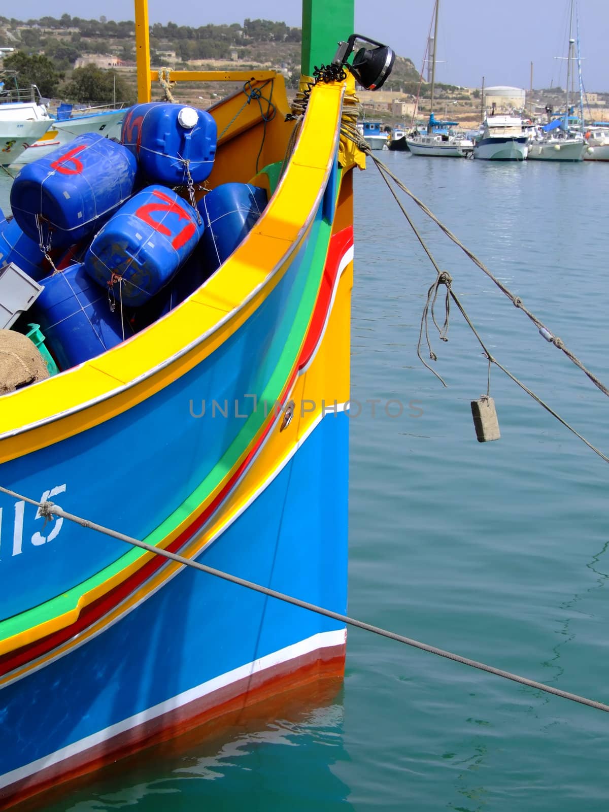 Traditional colors of the traditional Malta fishing boats, commonly known as luzzu or dghajsa.
