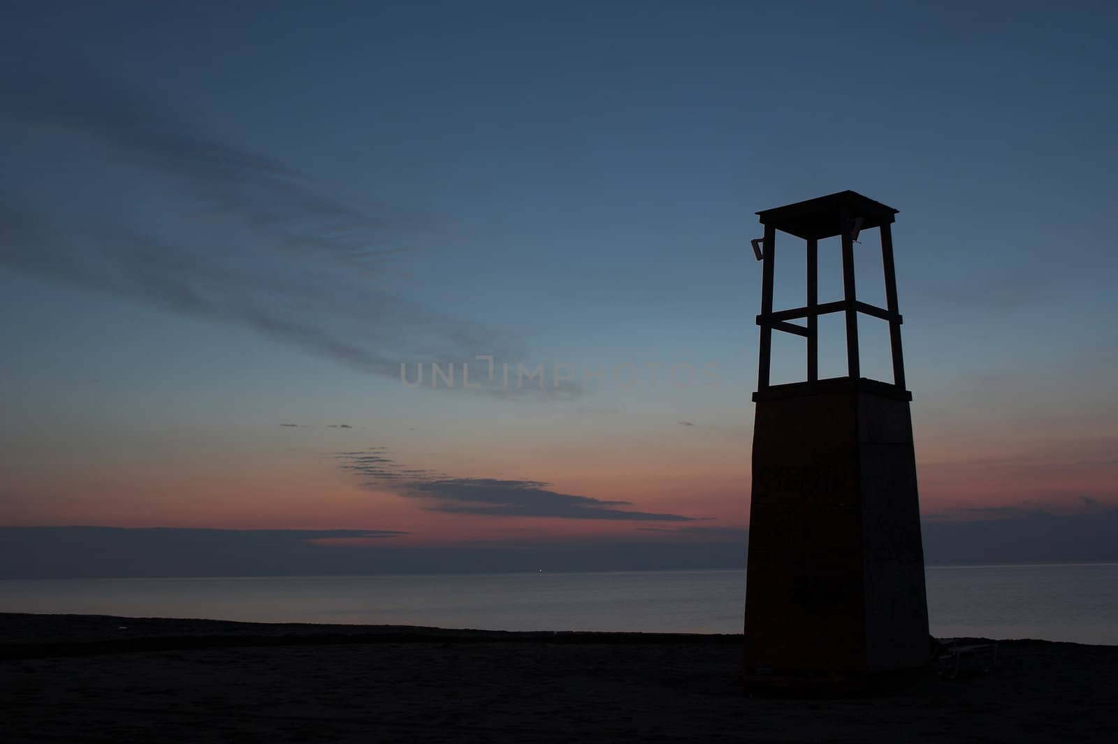  of life-guard's cabin at sunrise