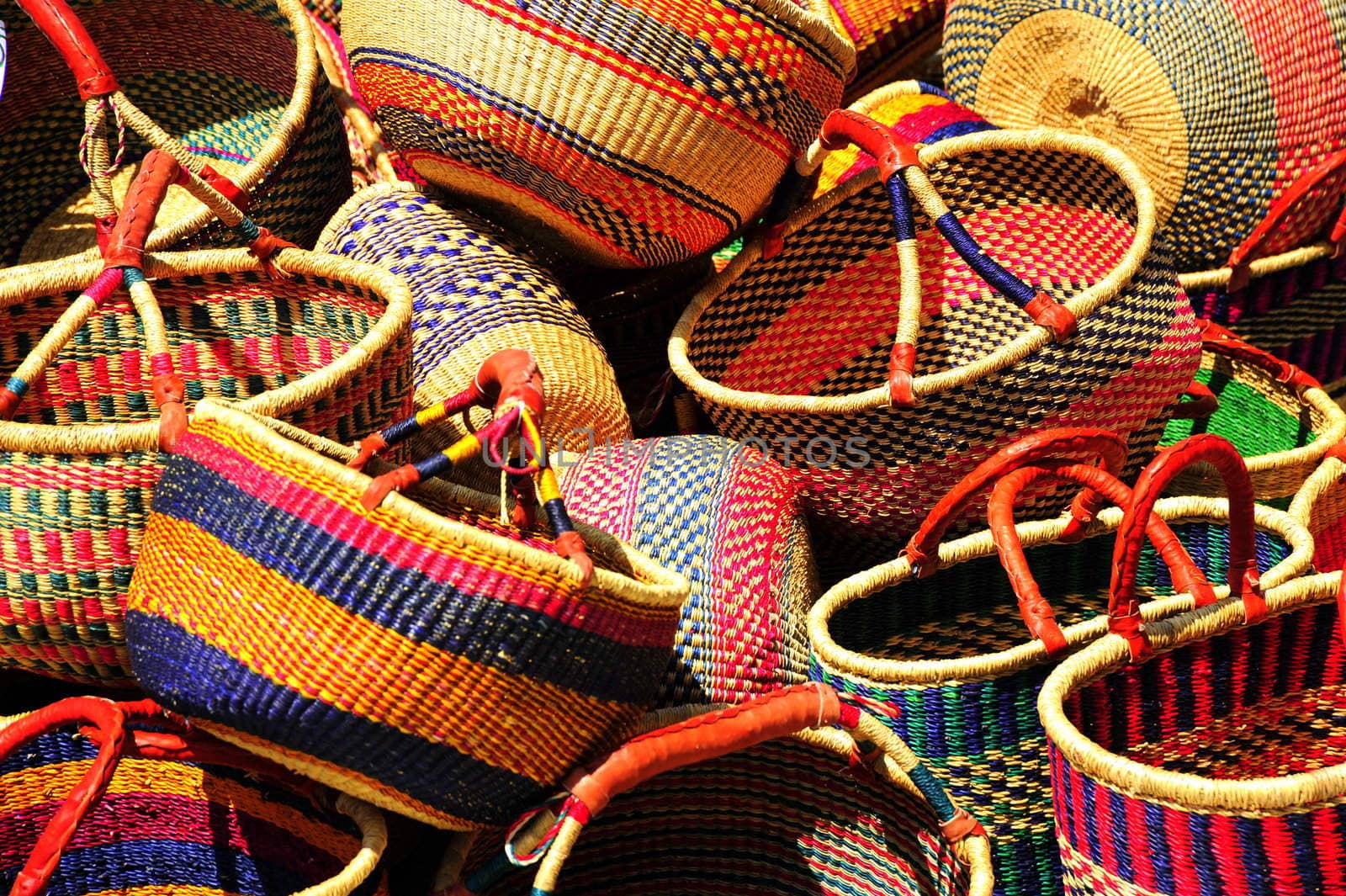 Mexican baskets in a public market in mexico.