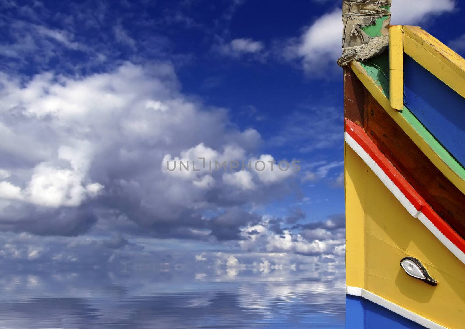 Traditional colors and eyes found on the traditional Malta fishing boats, commonly known as luzzu or dghajsa. The eyes are said to come down from Phoenician and Egyptian times.